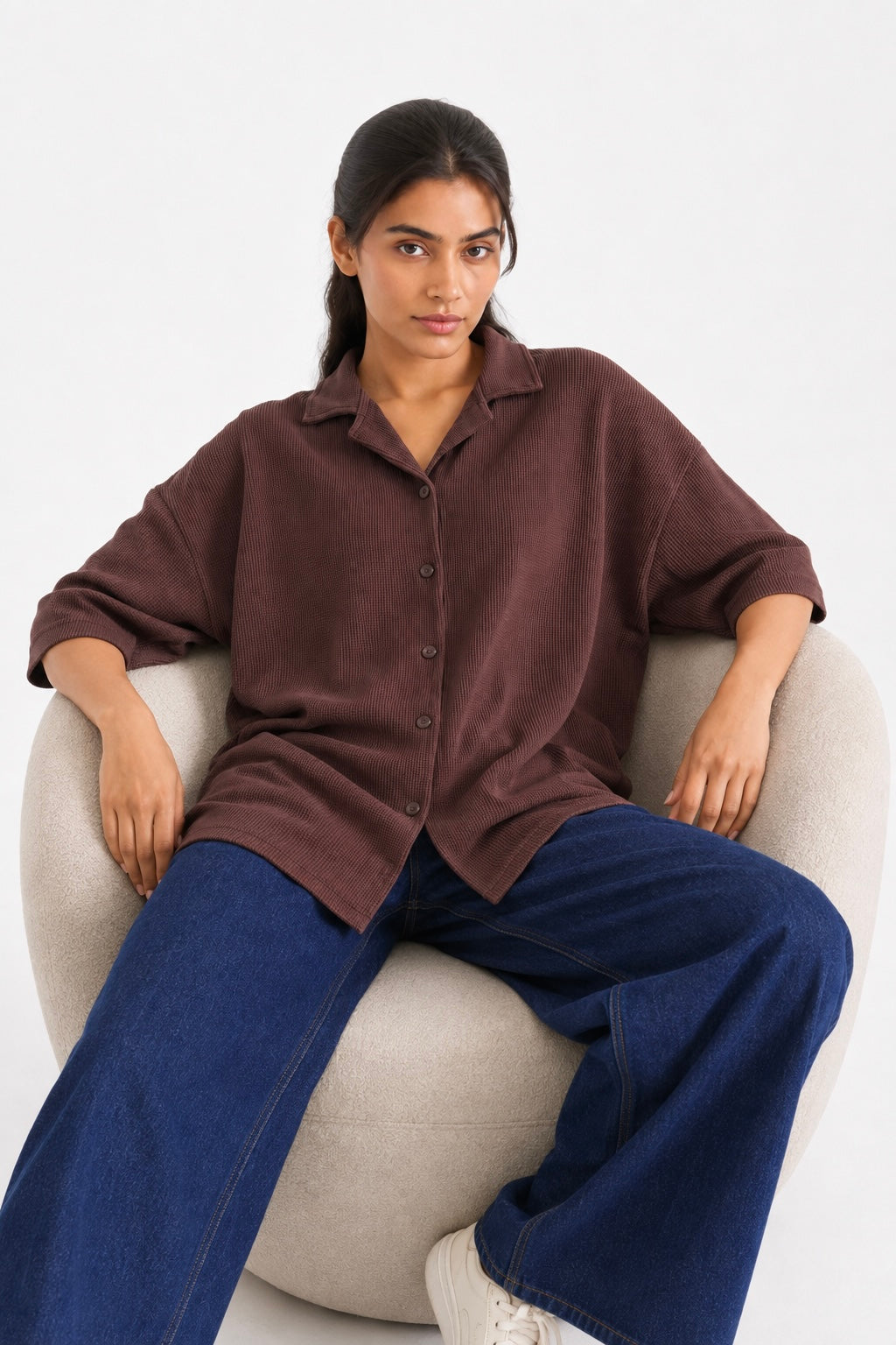 Deep Plum Waffle Button Down