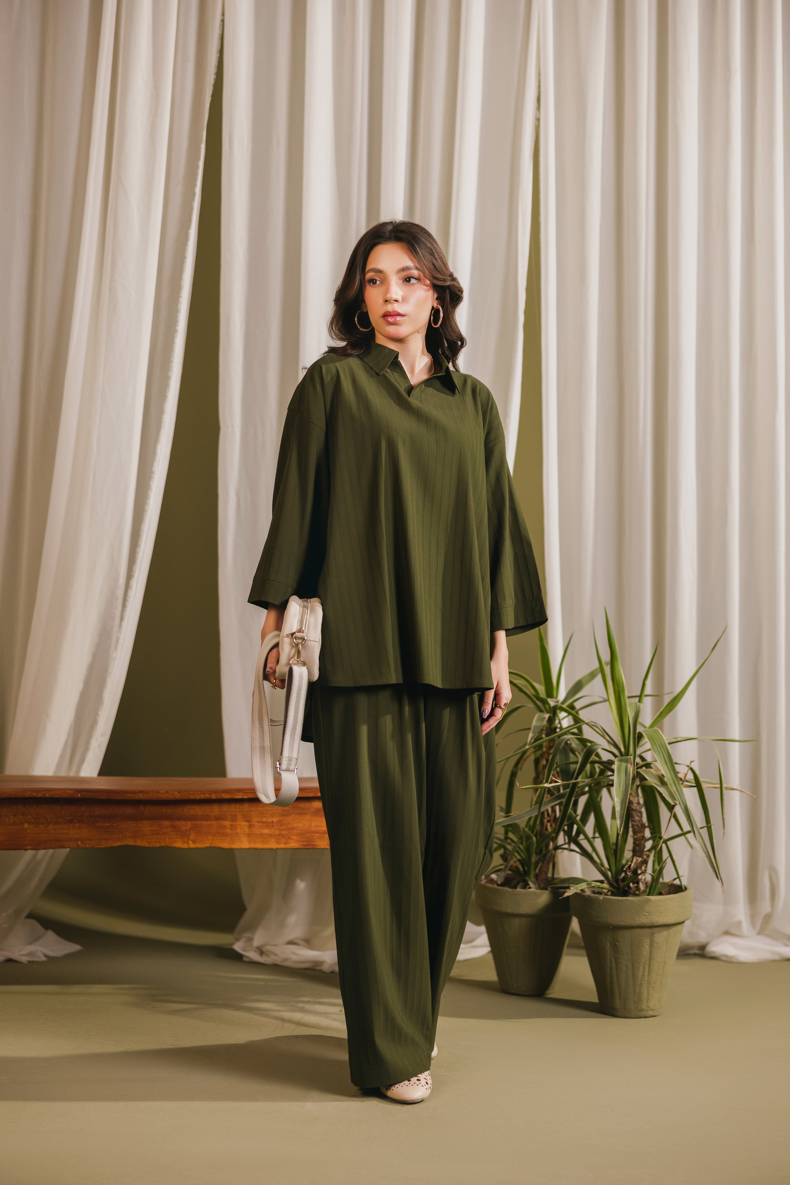 Olive Stripe Coord Set