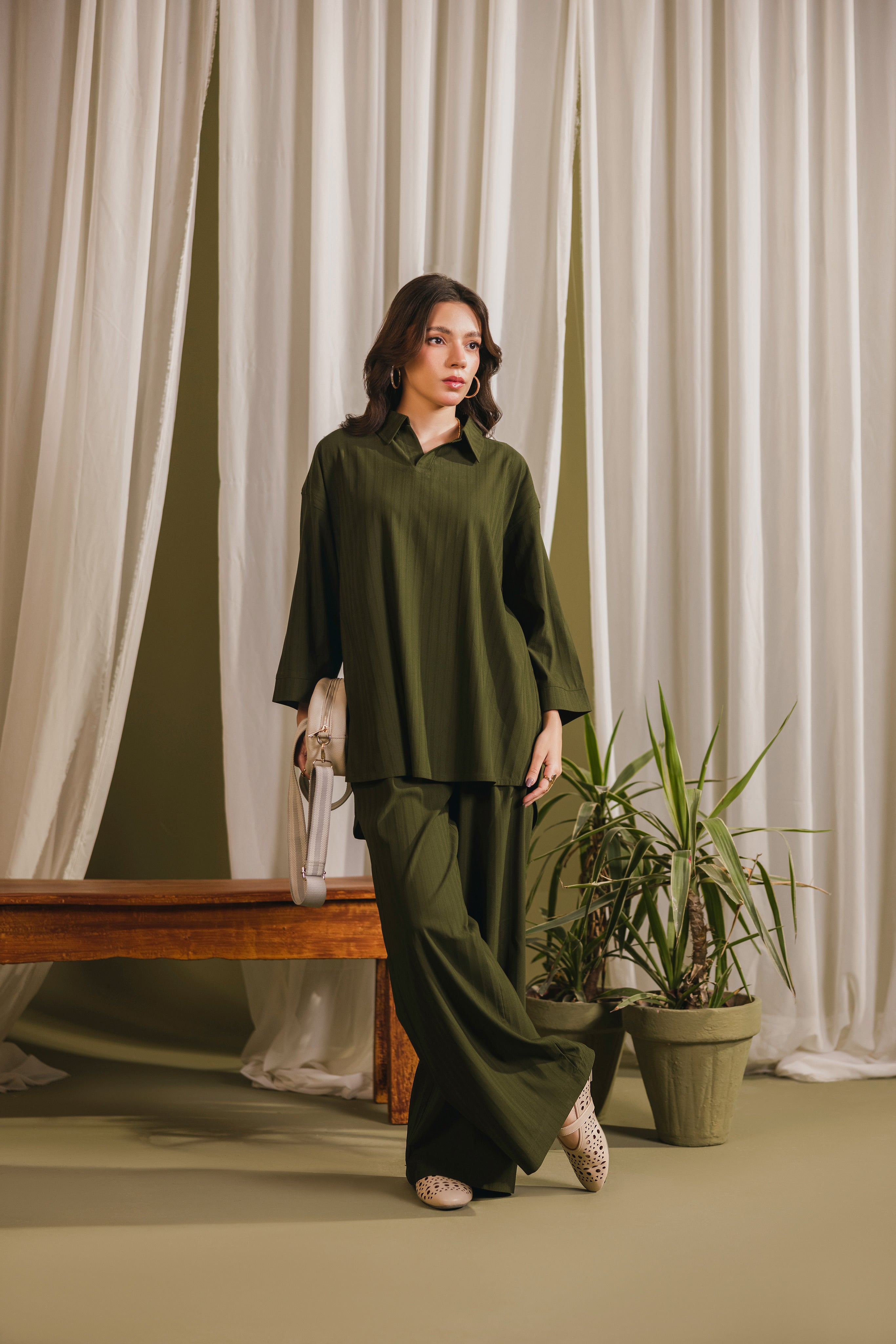 Olive Stripe Coord Set