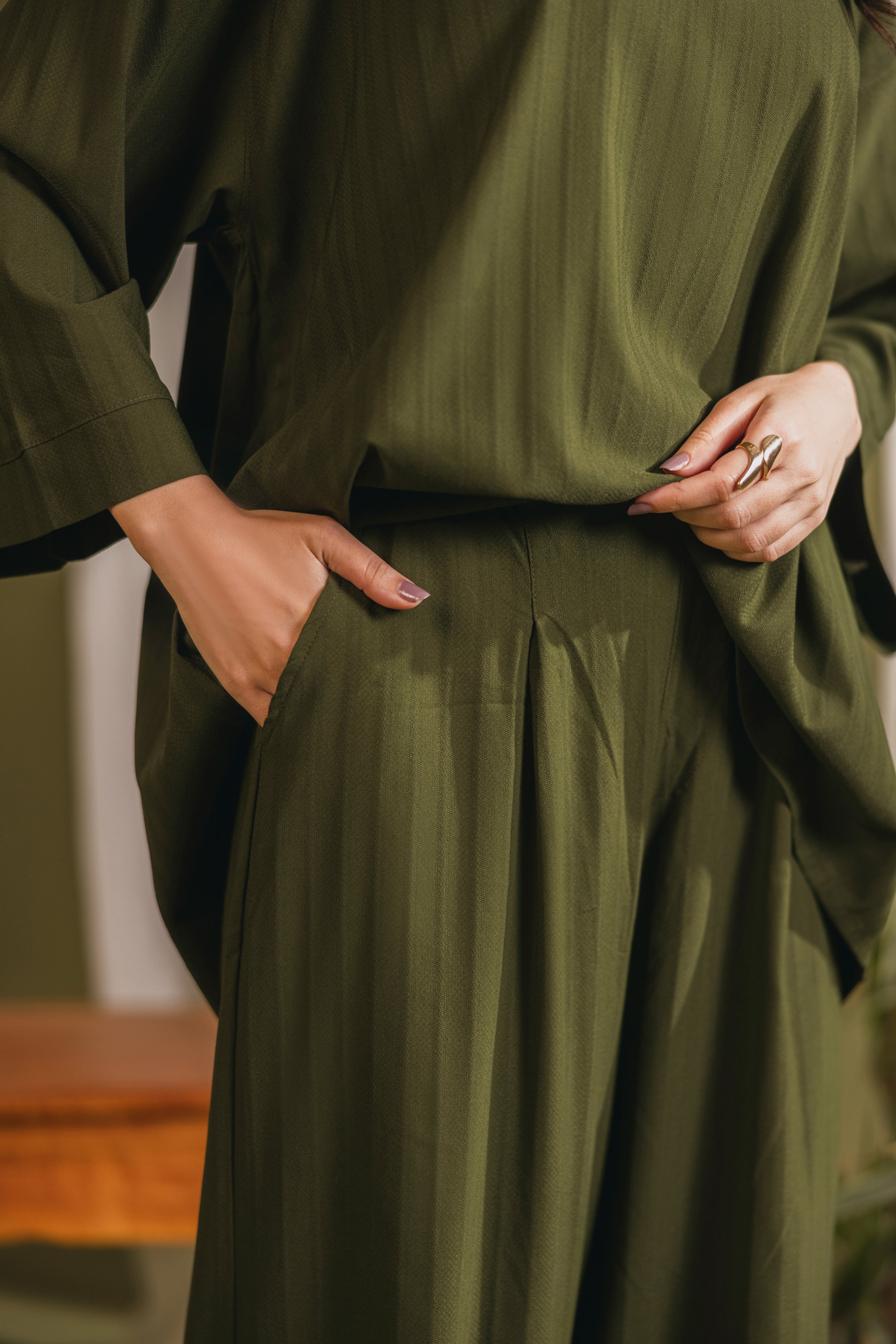 Olive Stripe Coord Set