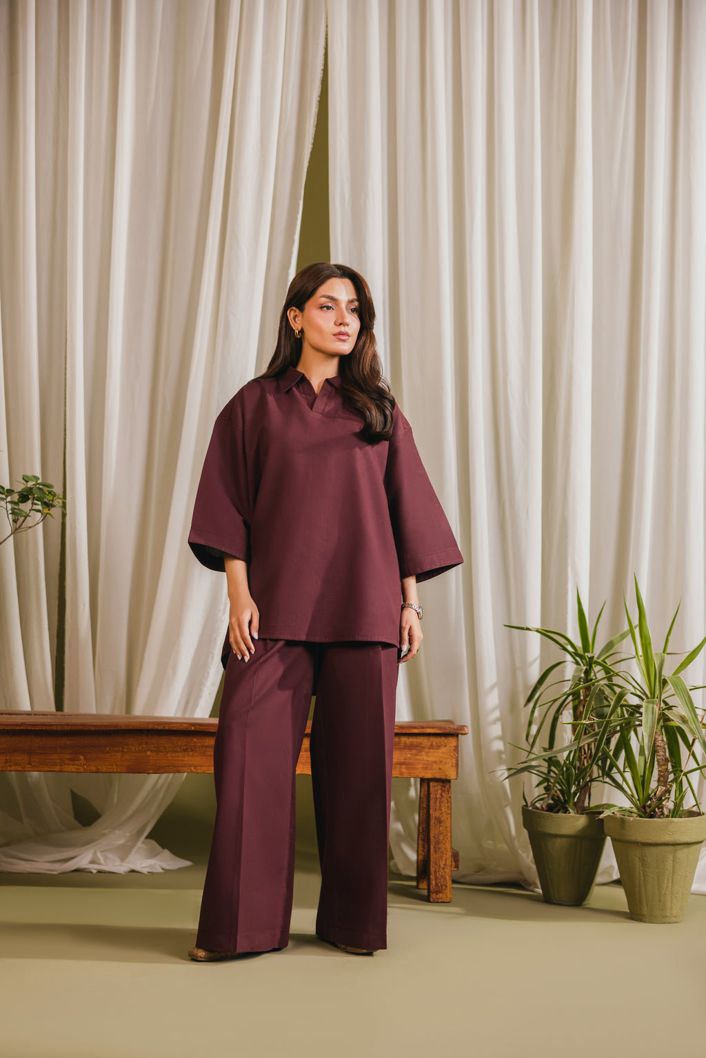 Maroon Textured Coord Set