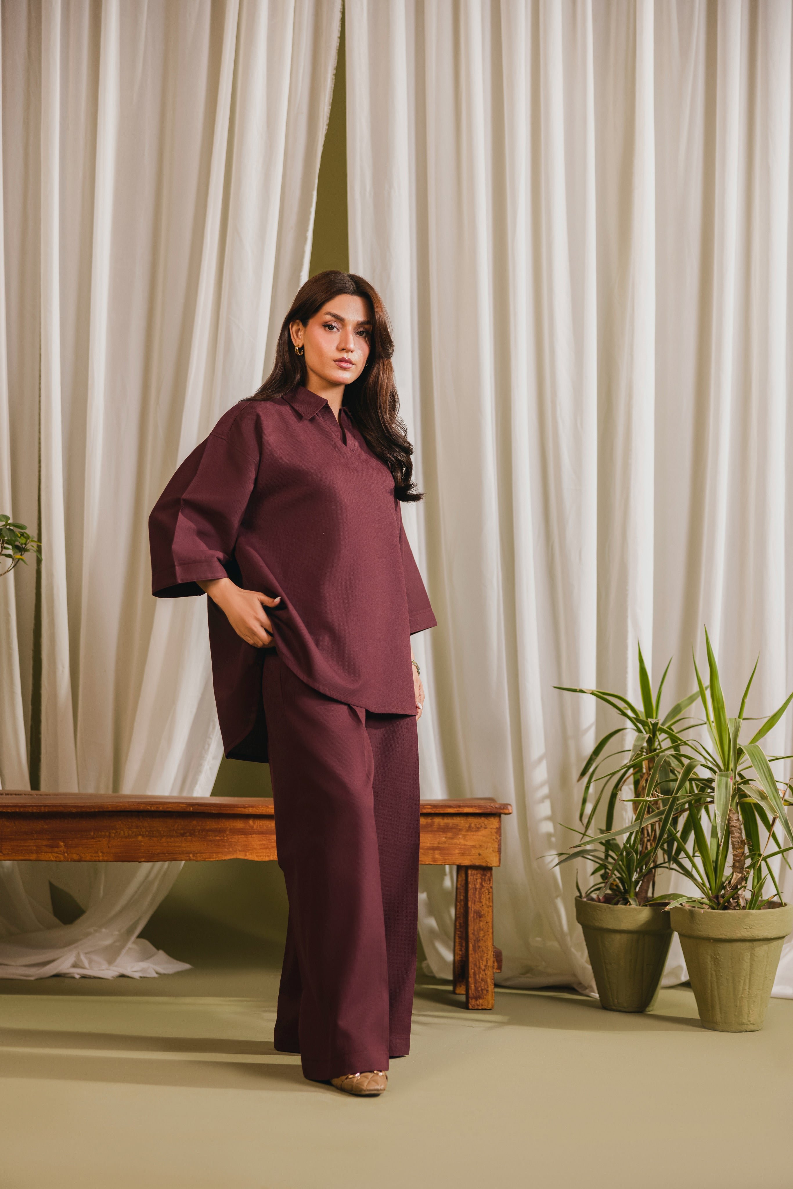 Maroon Textured Coord Set