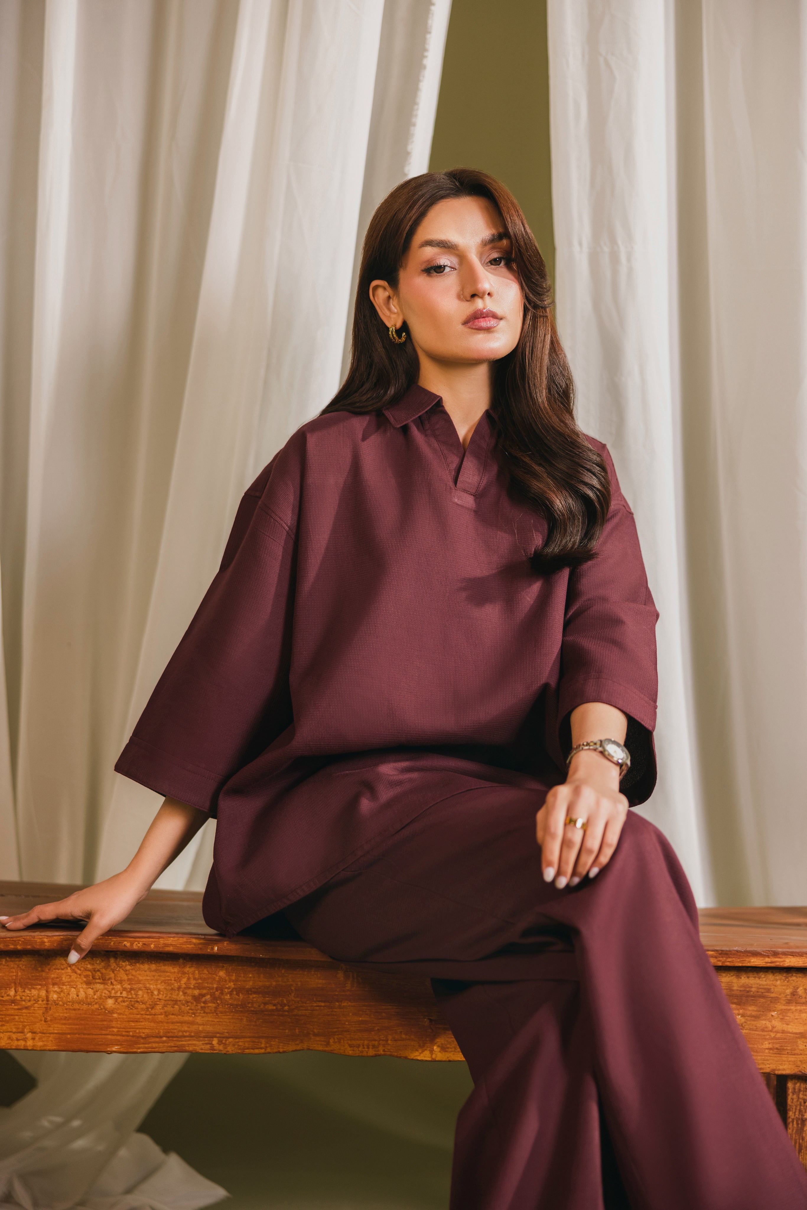 Maroon Textured Coord Set