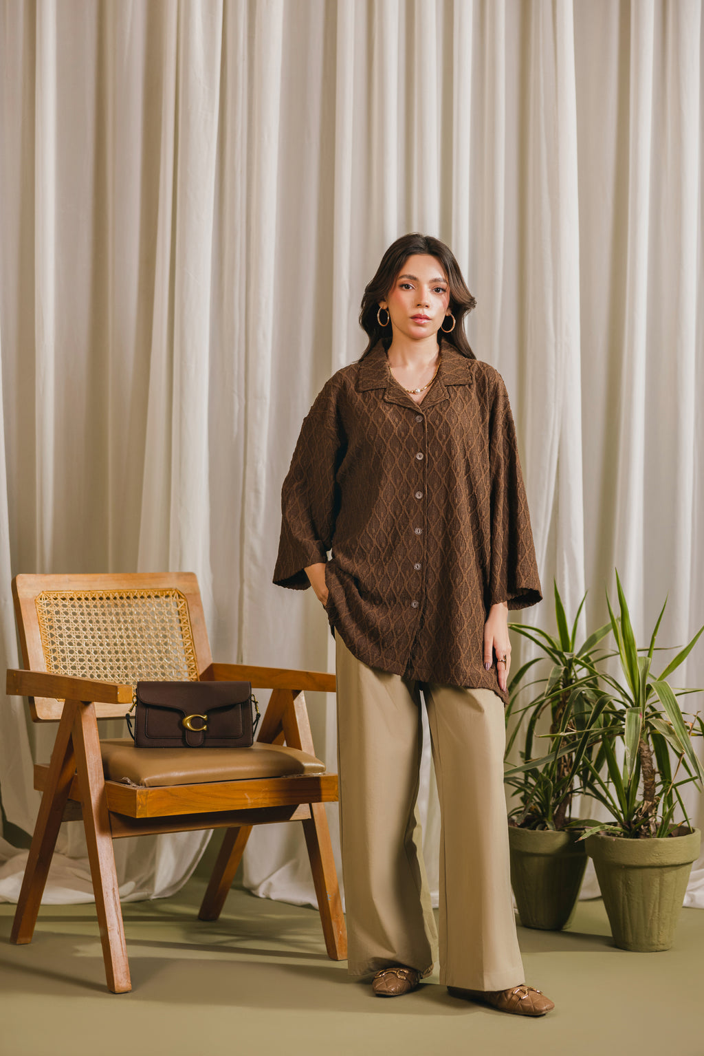 Brown Textured Button Down
