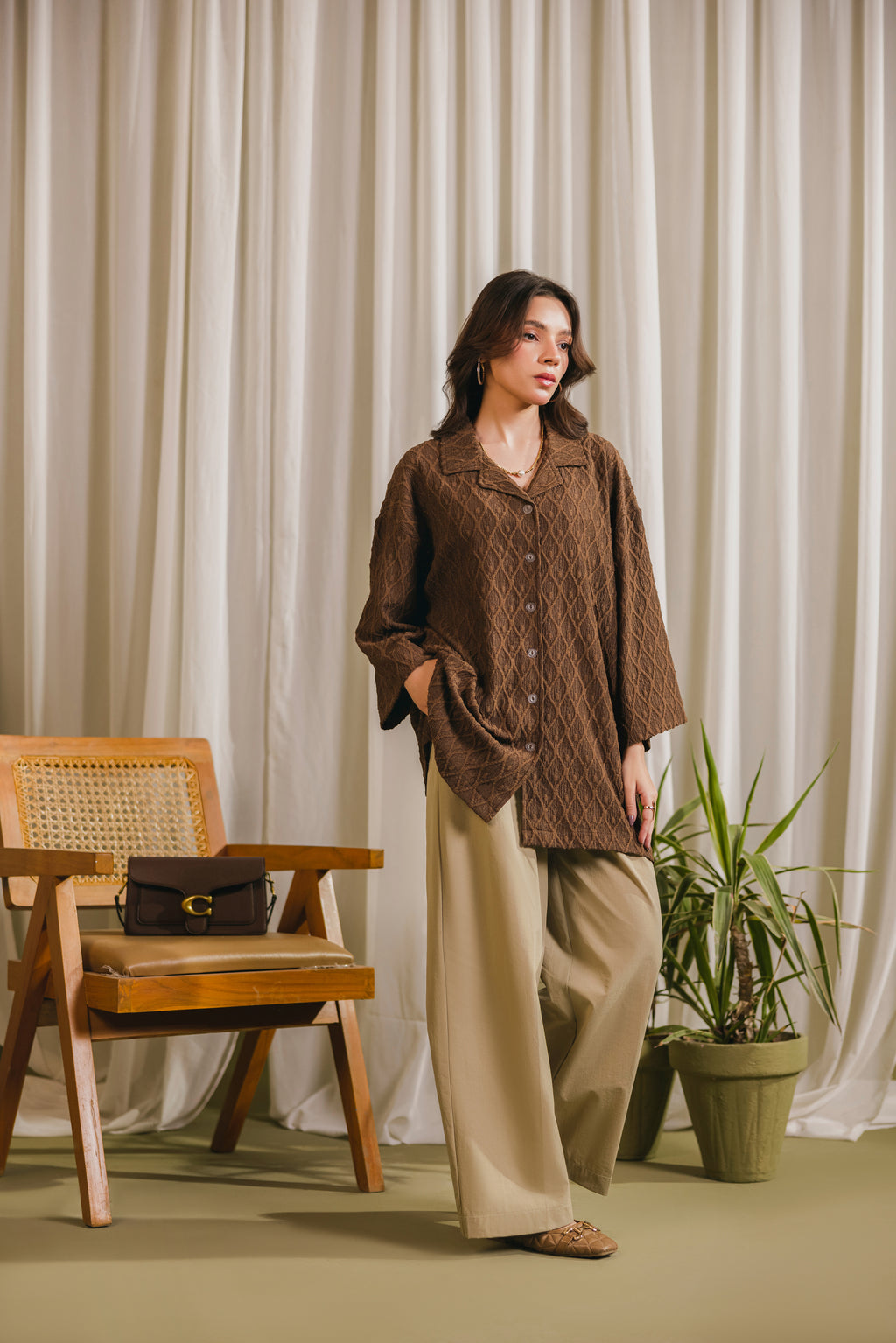 Brown Textured Button Down