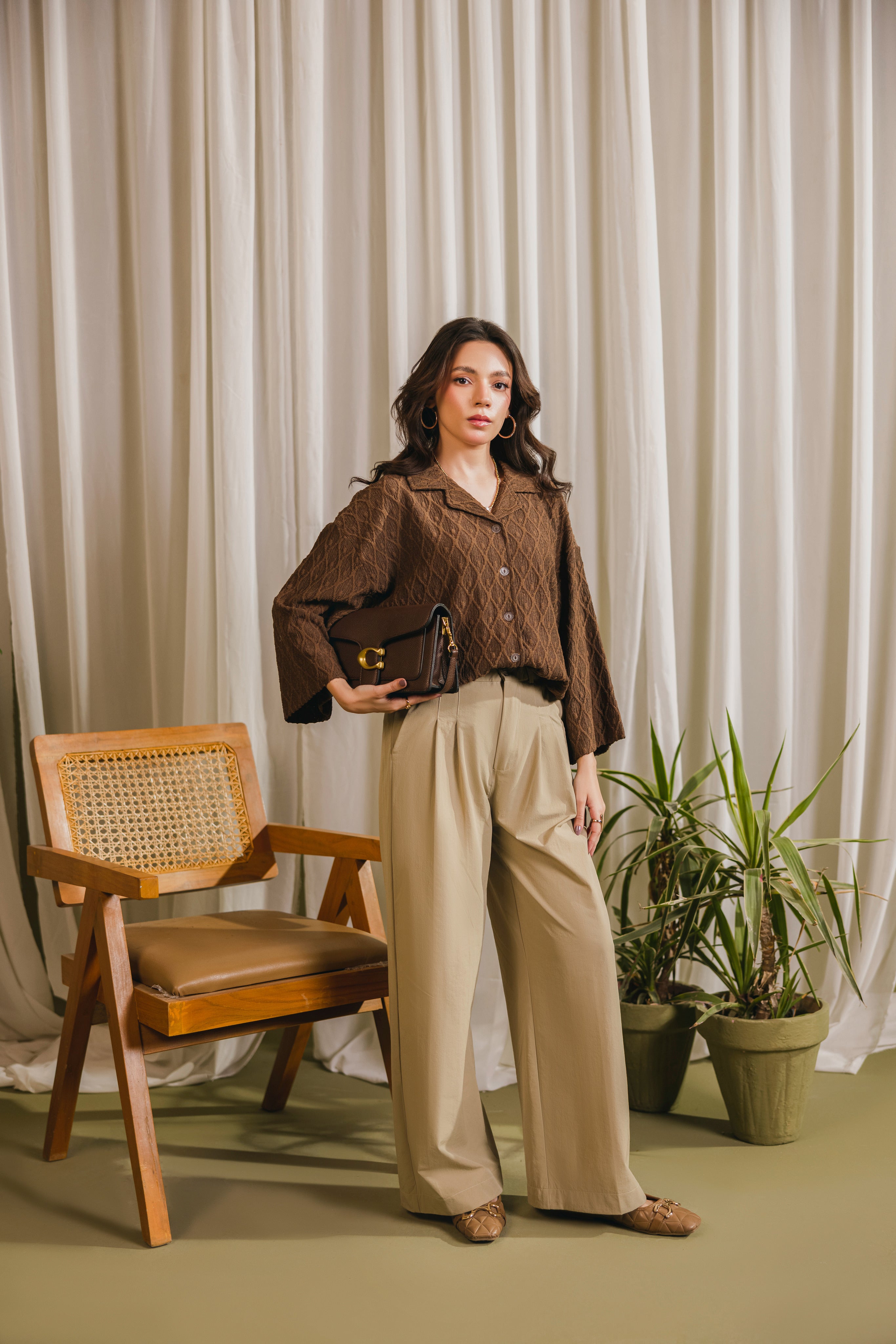 Brown Textured Button Down