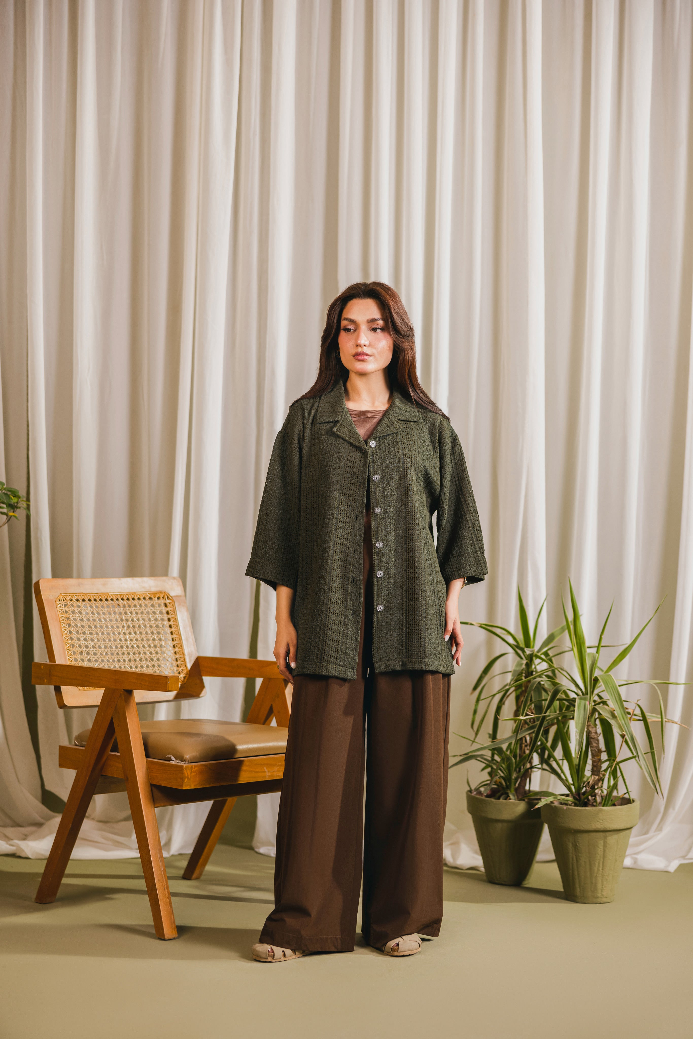 Green Textured Button Down