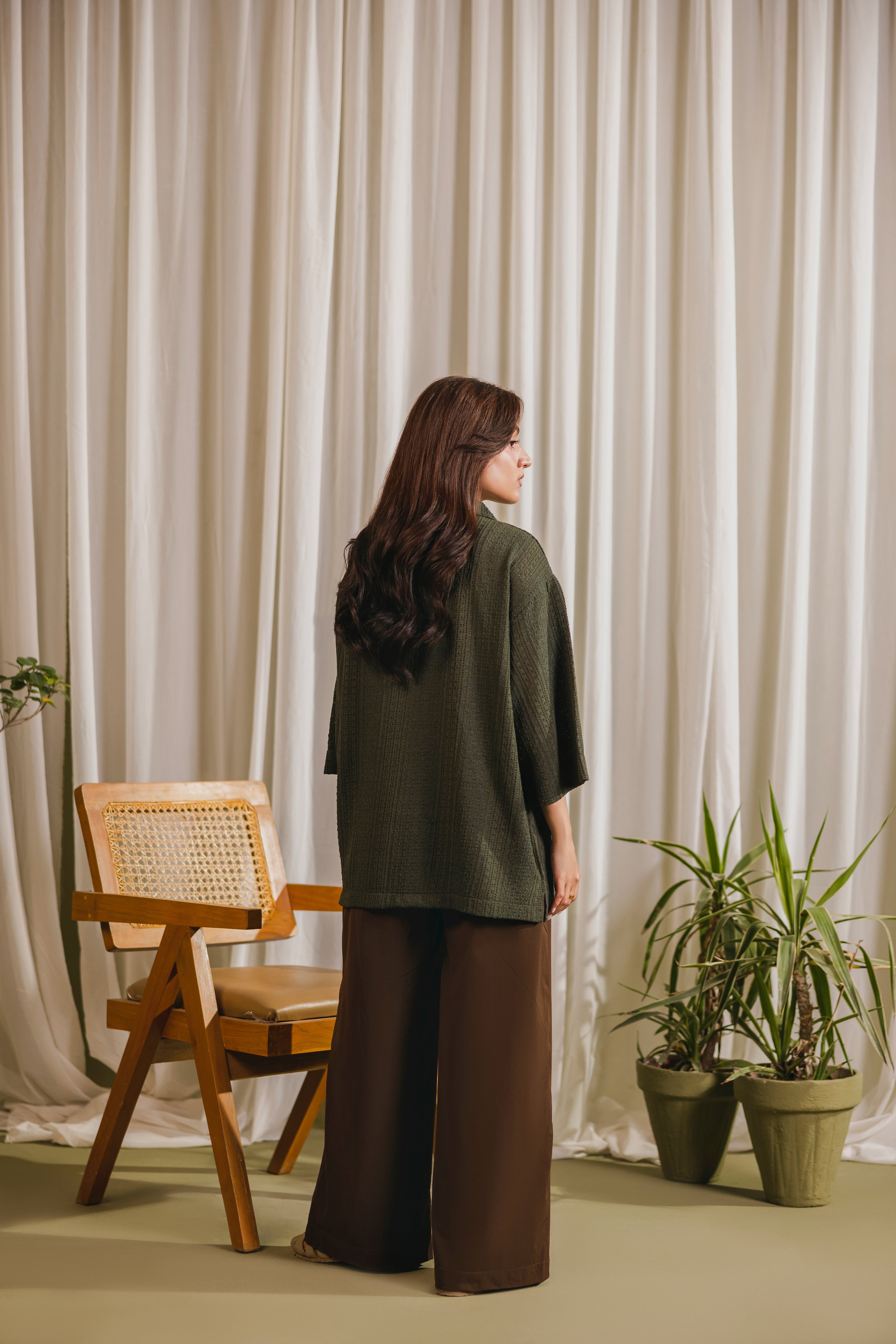 Green Textured Button Down