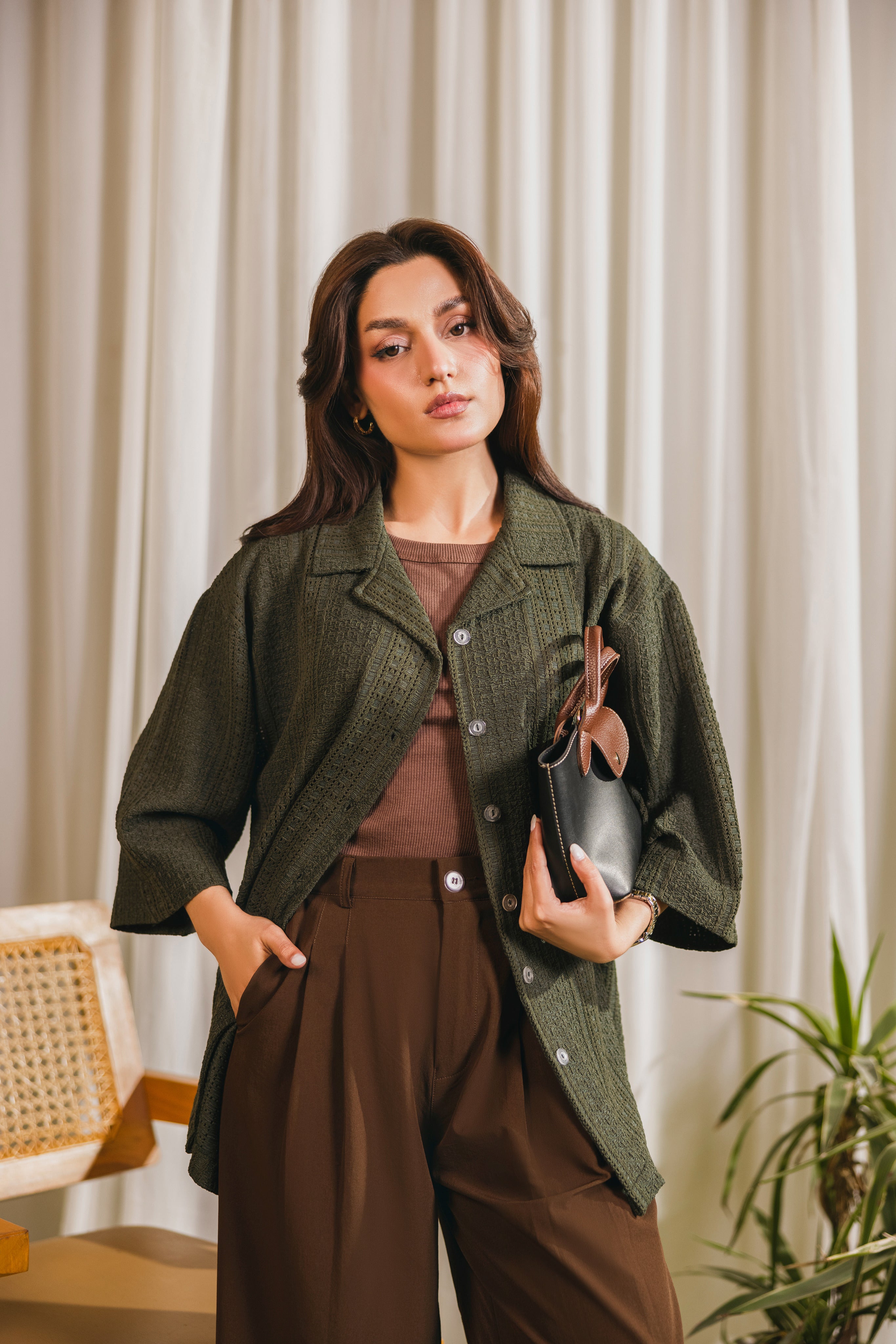 Green Textured Button Down