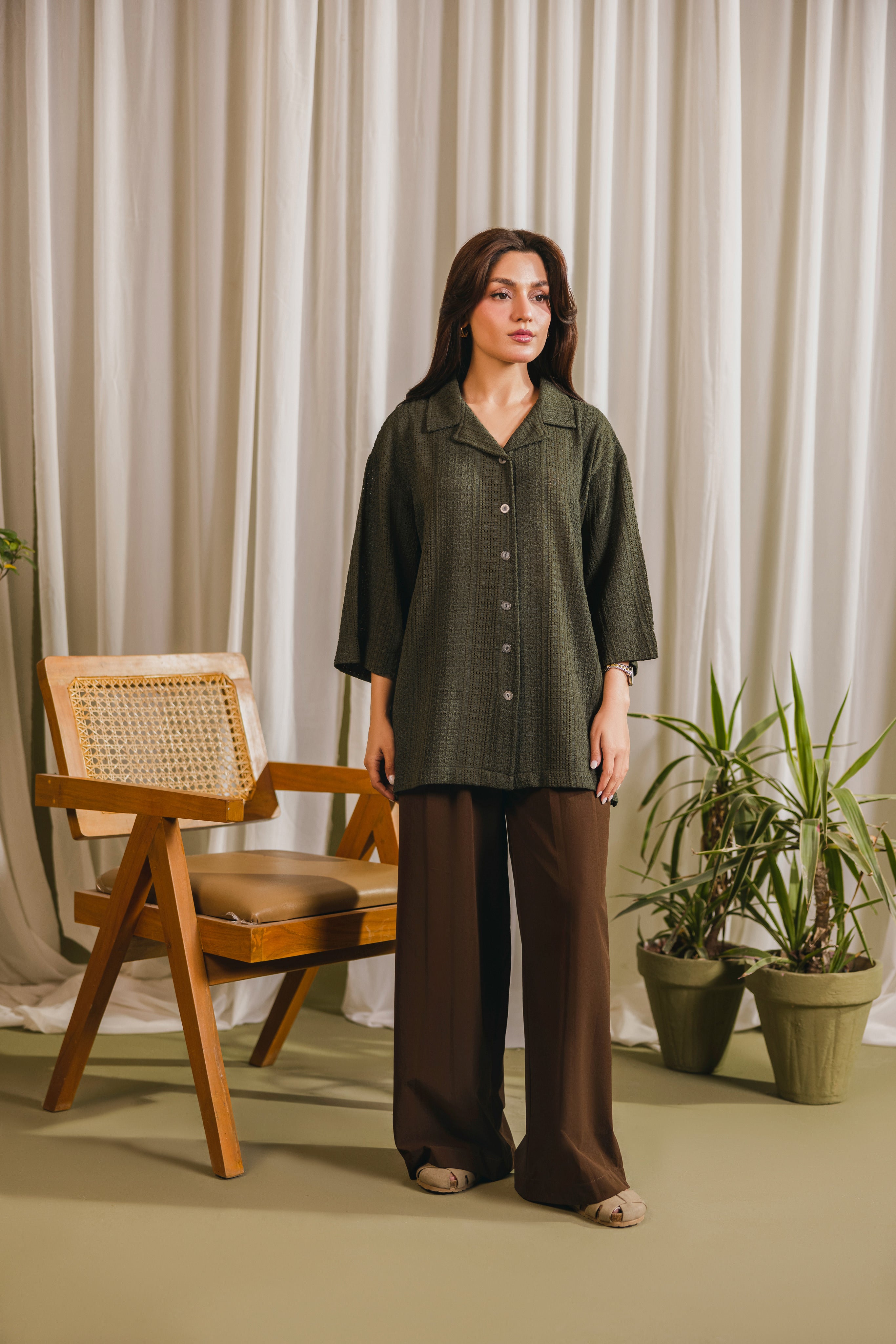 Green Textured Button Down