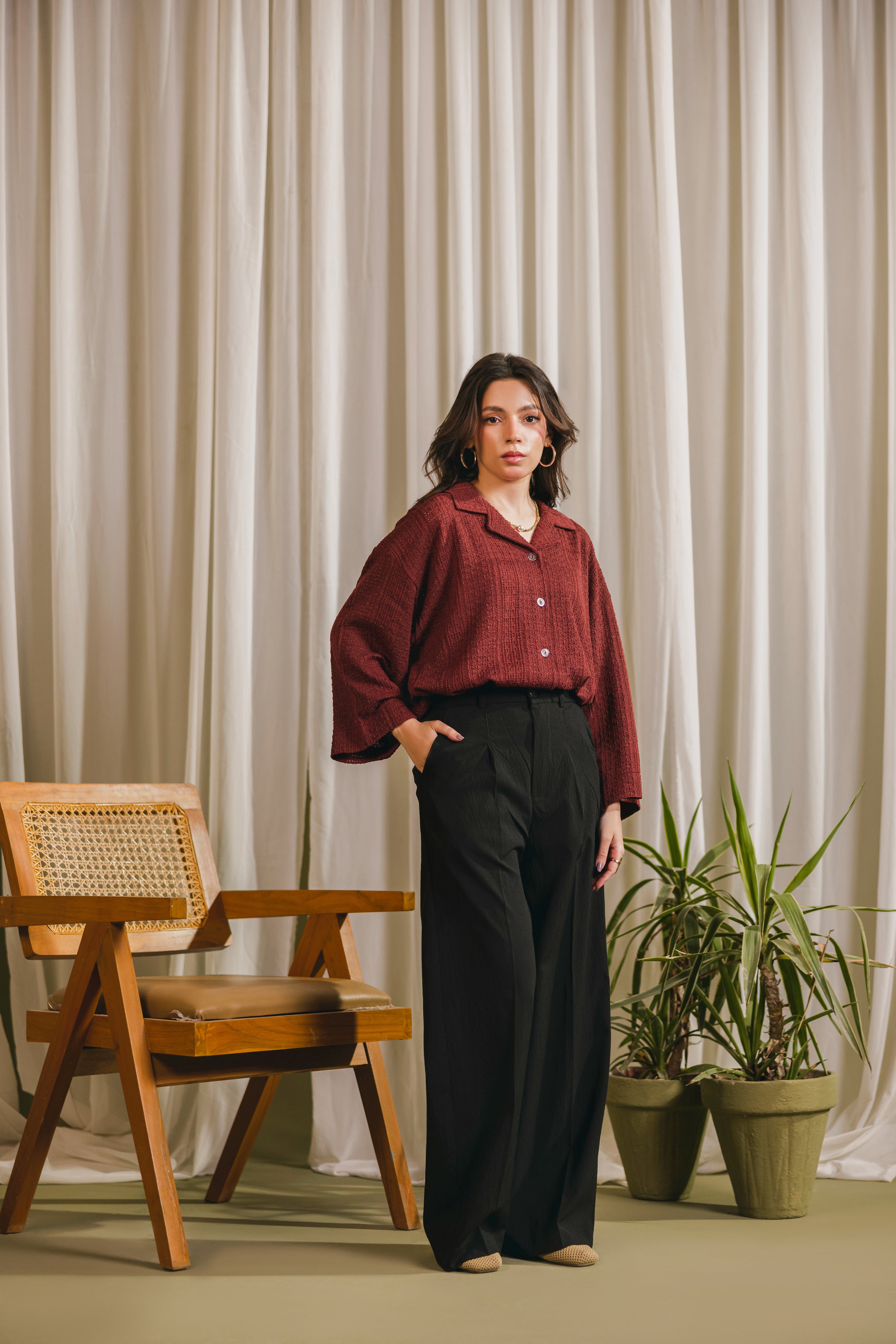 Maroon Textured Button Down