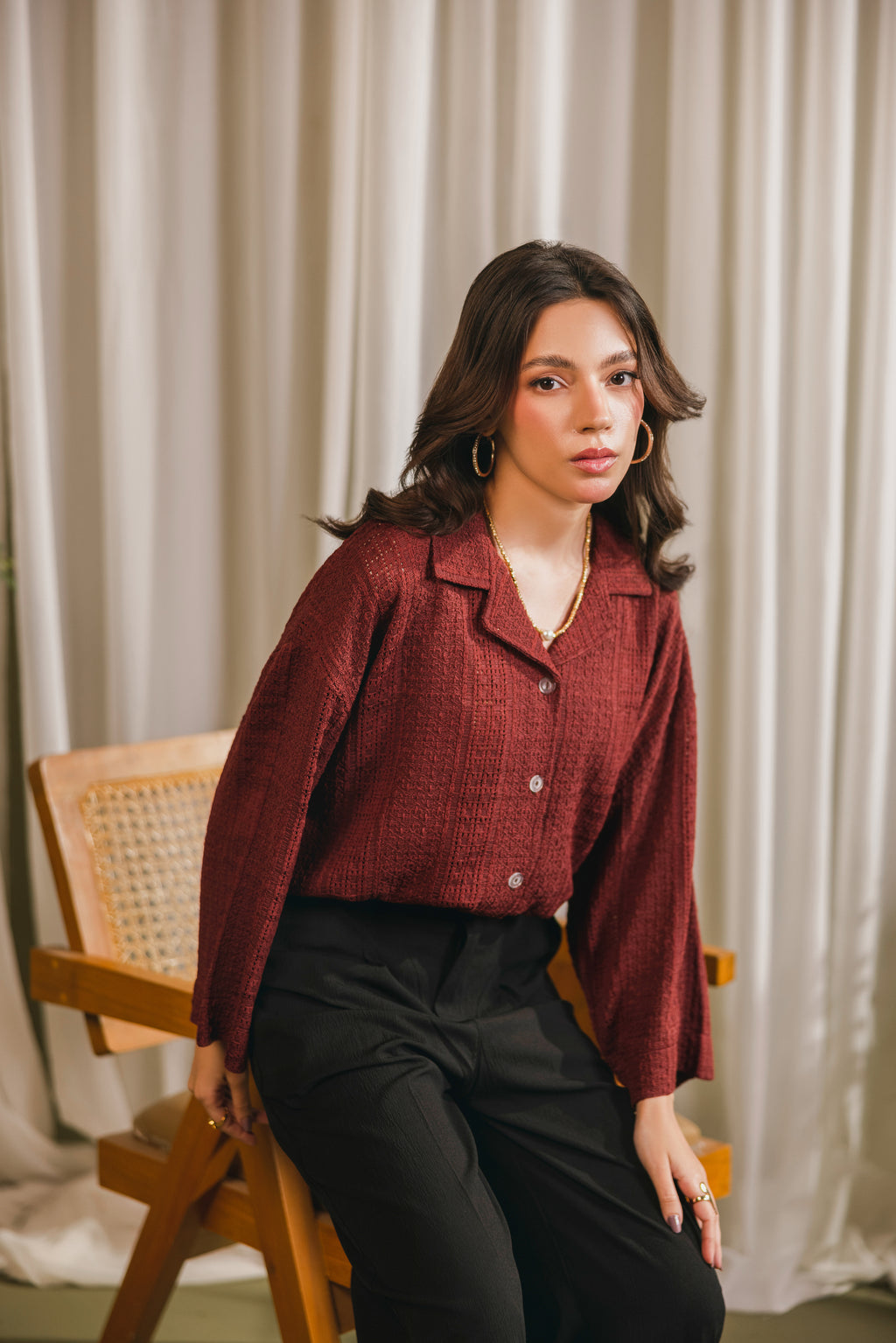 Maroon Textured Button Down