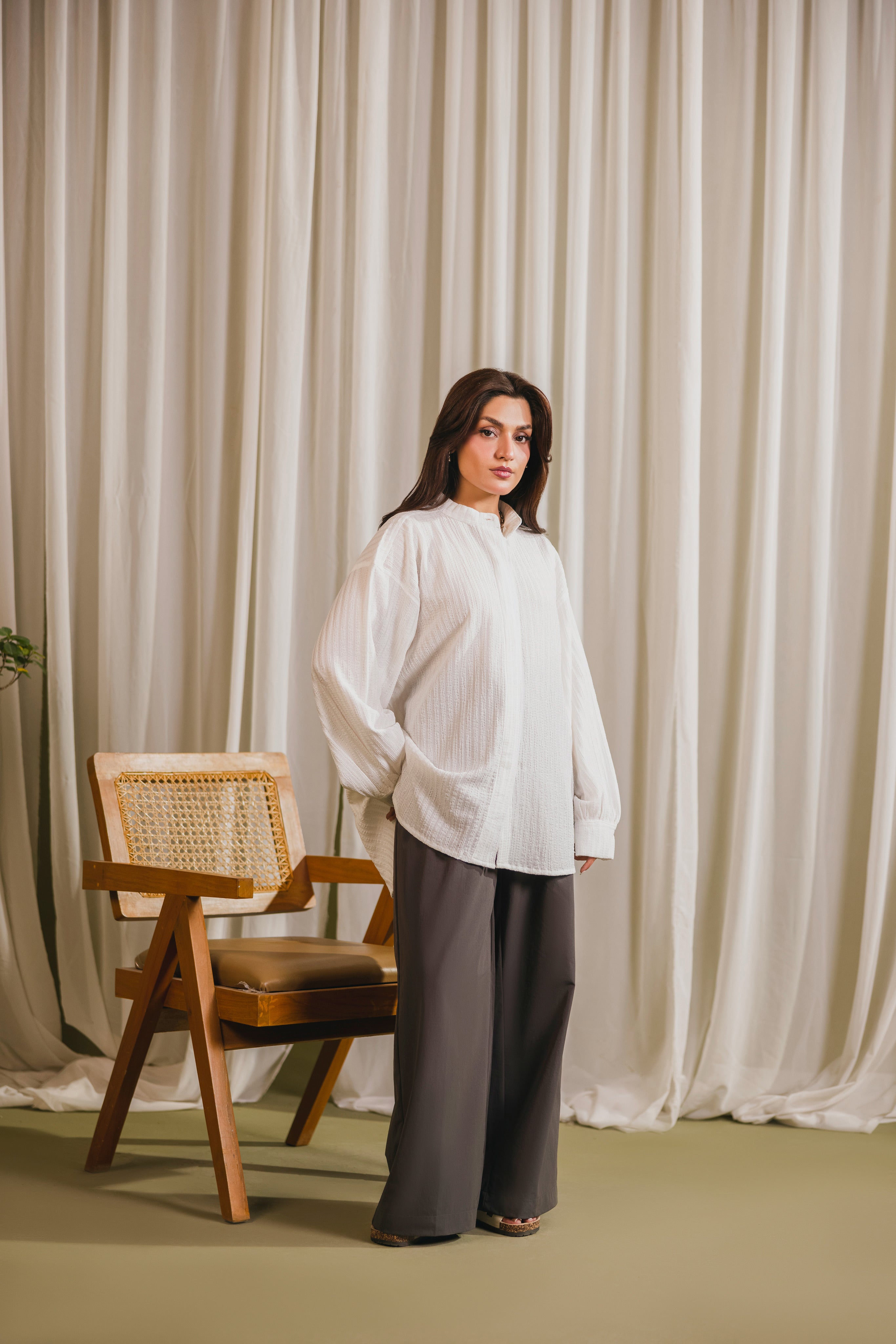 White Textured Button Down