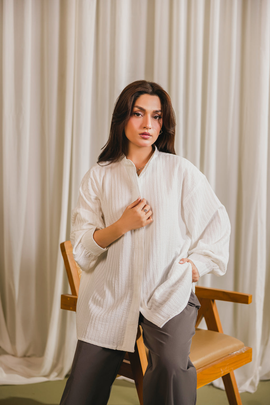 White Textured Button Down