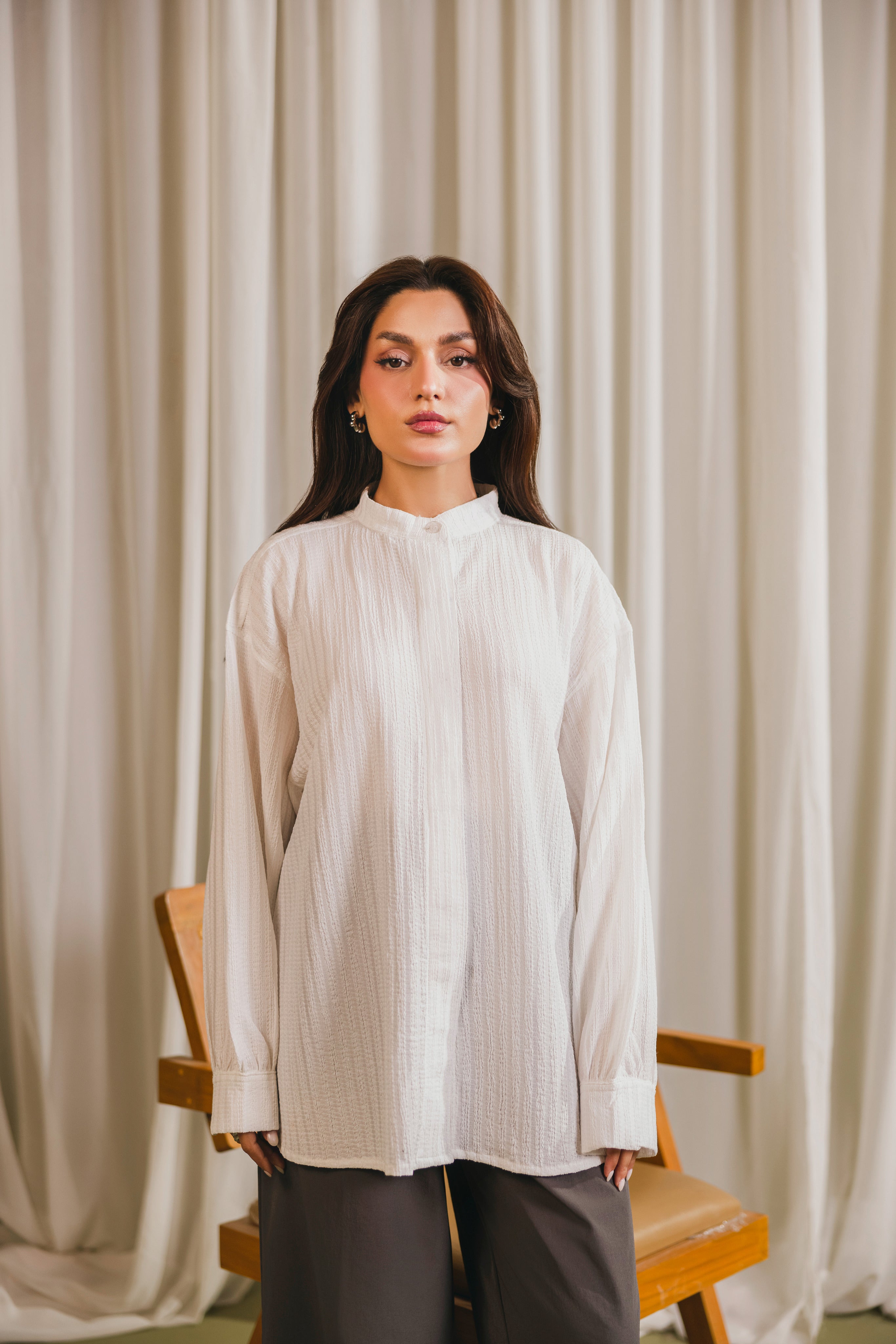 White Textured Button Down