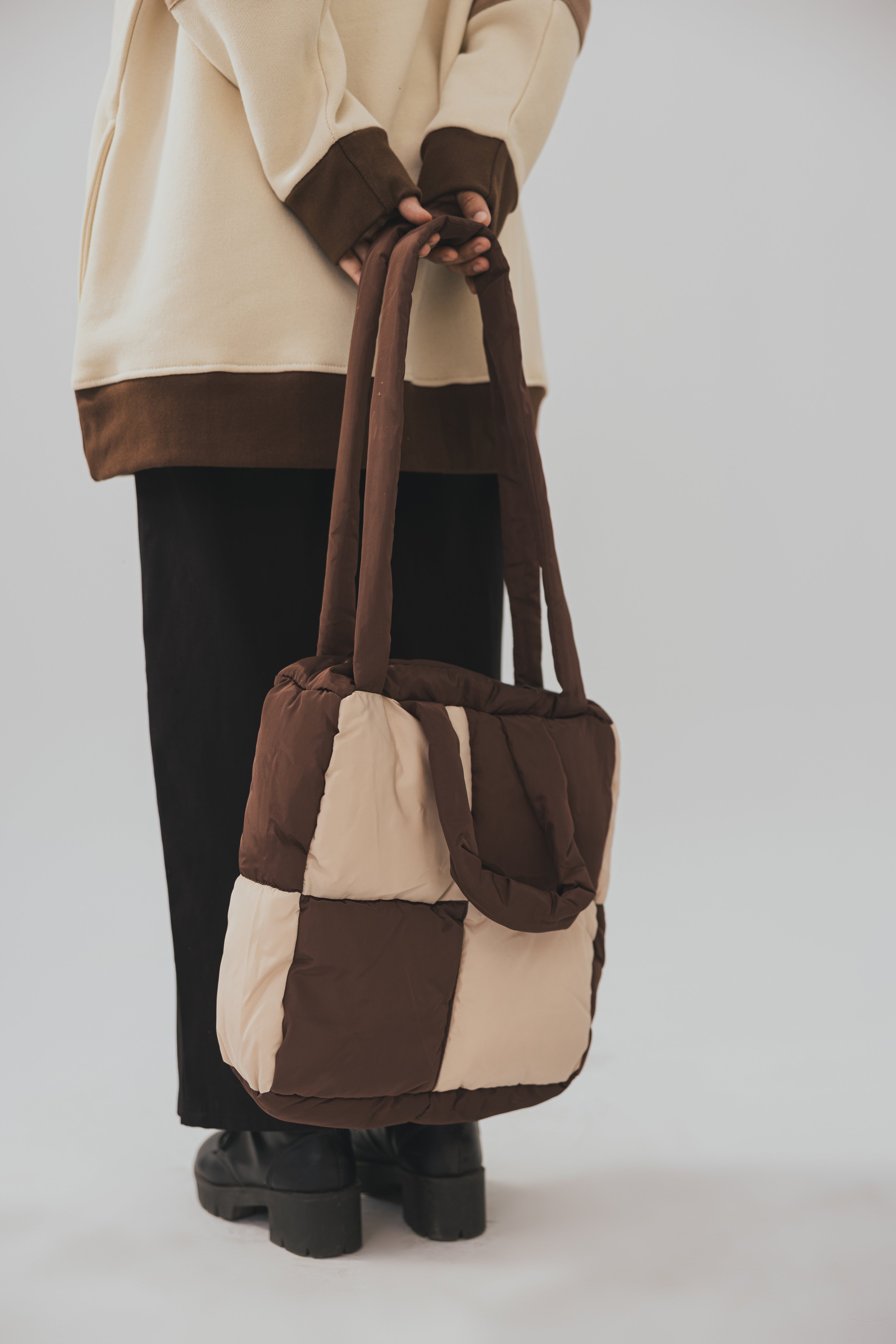 Brown Check Puffer Bag