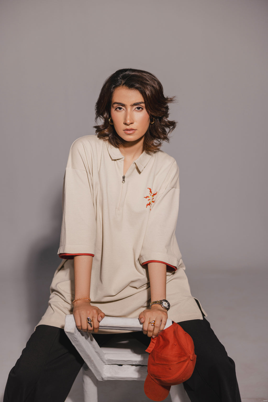 Off White Zipper Polo