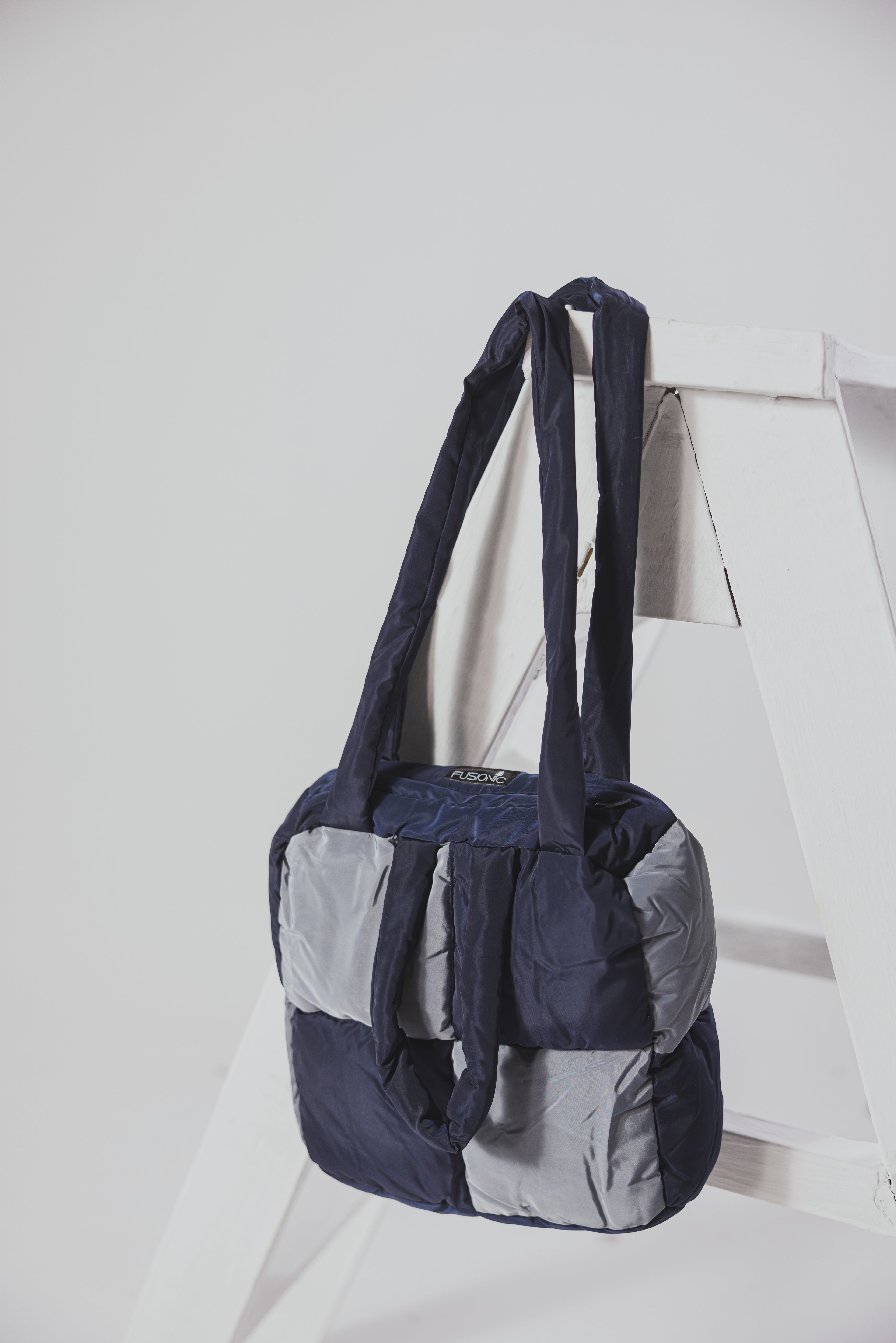 Navy Blue Check Puffer Bag