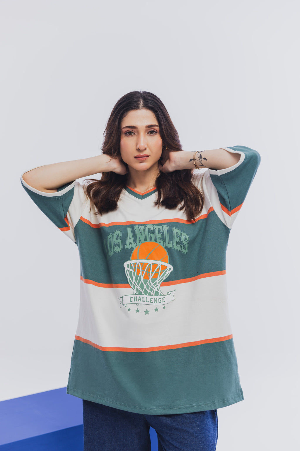 Green Orange Varsity Tee