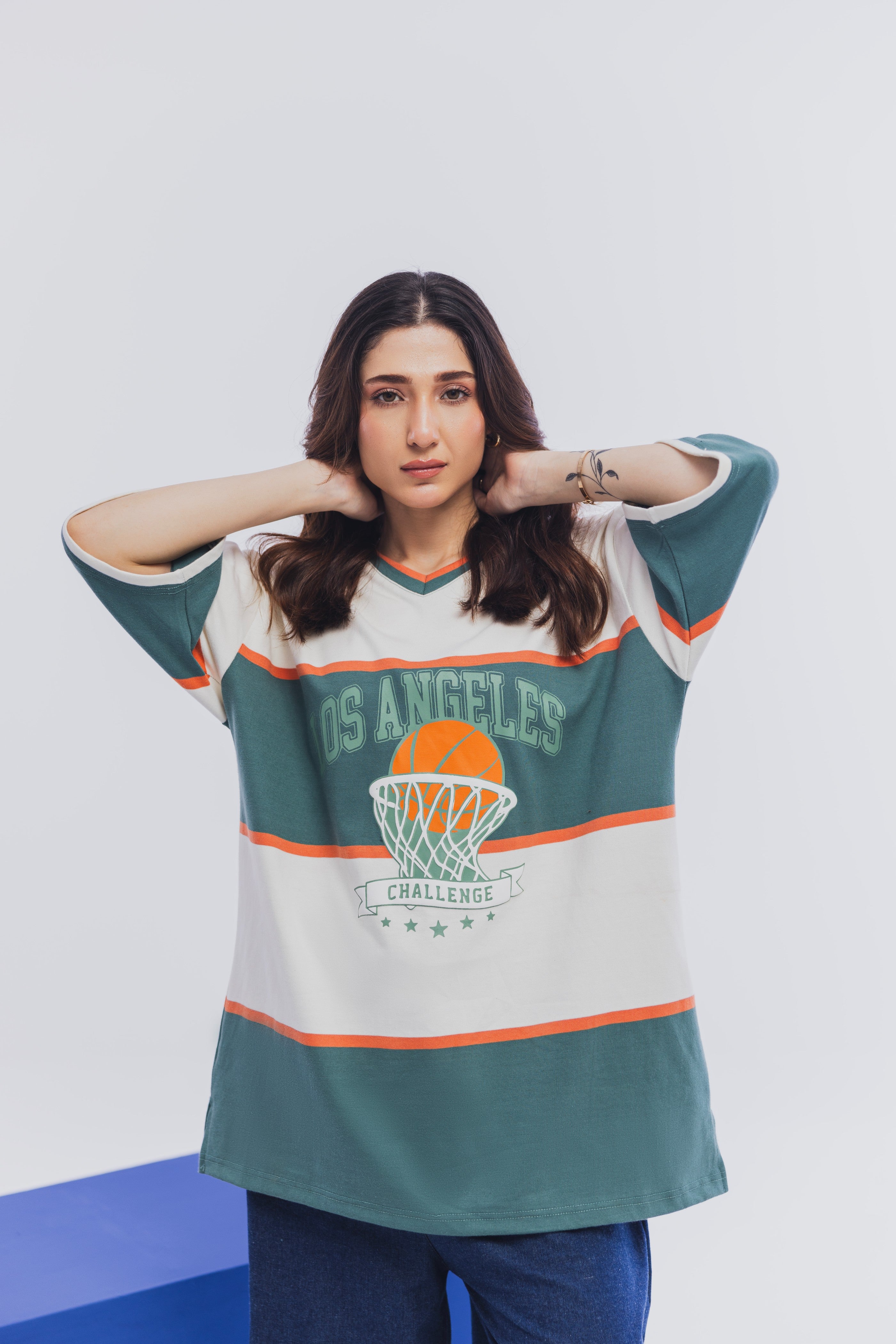 Green Orange Varsity Tee