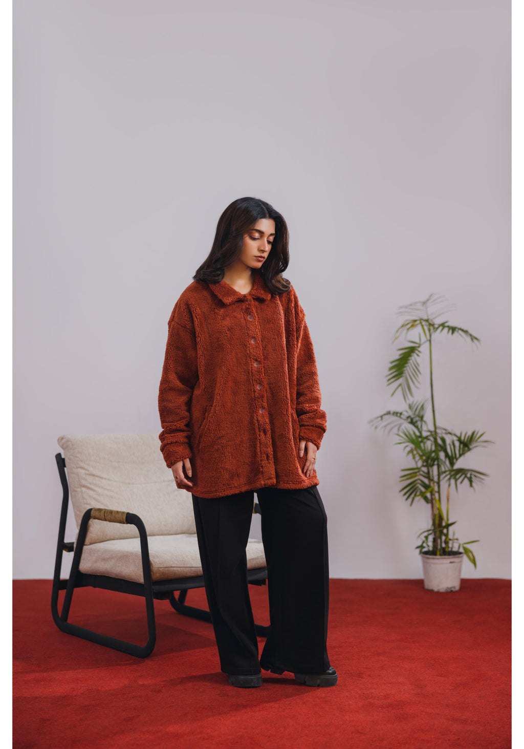 Rust Shacket Woman Rust Sherpa Shacket – Fusionic.pk