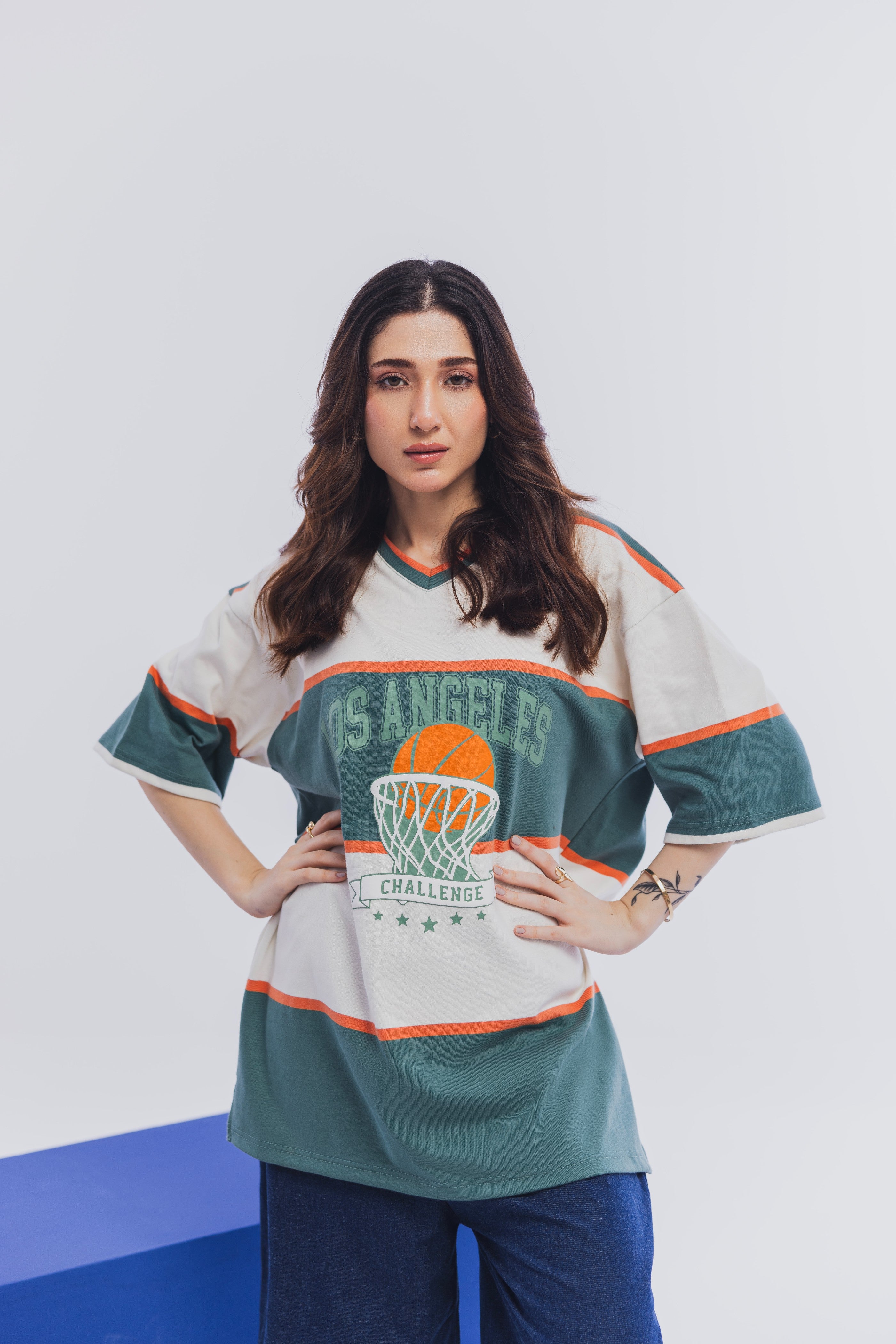 Green Orange Varsity Tee