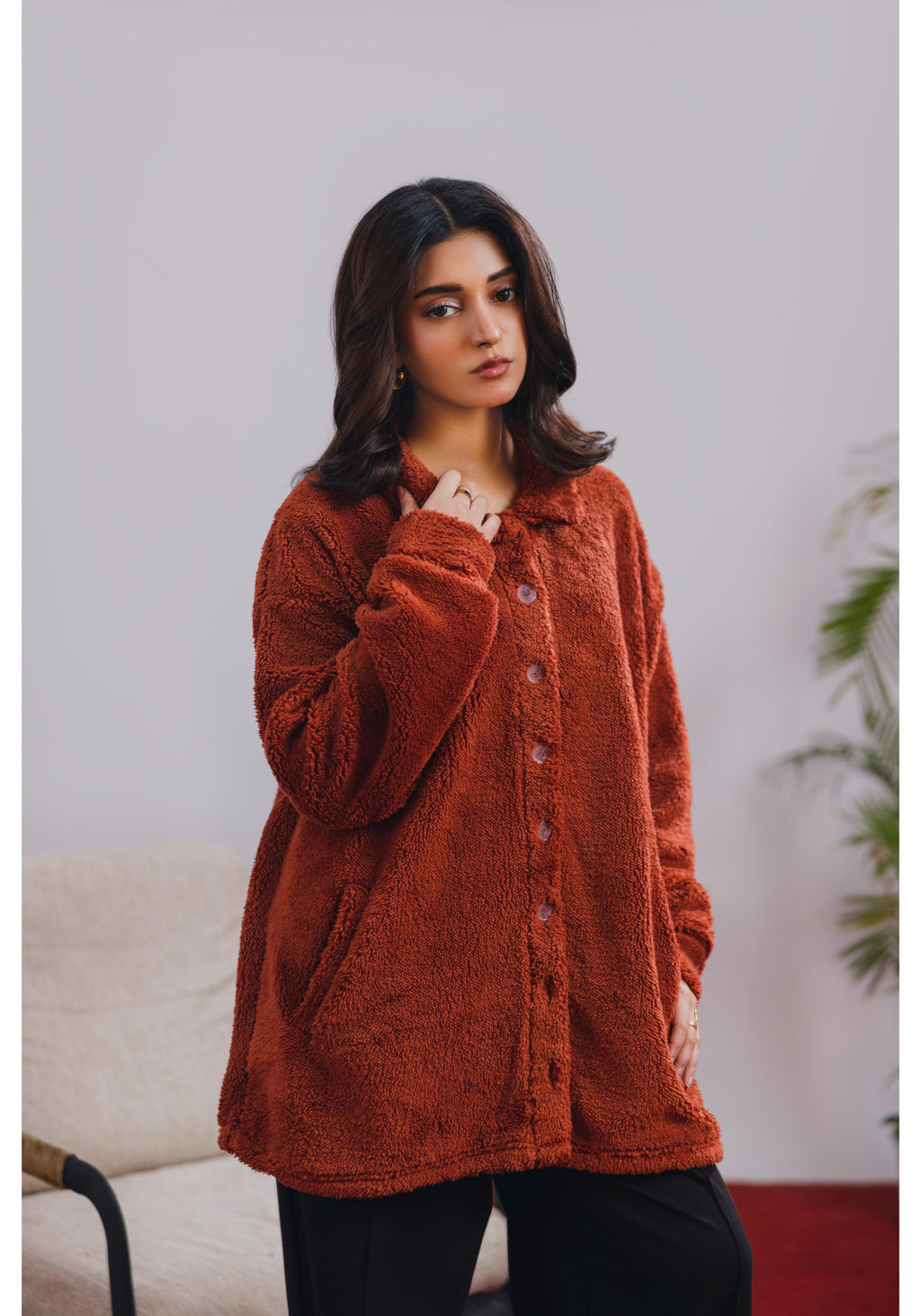 Rust Shacket Woman Rust Sherpa Shacket – Fusionic.pk
