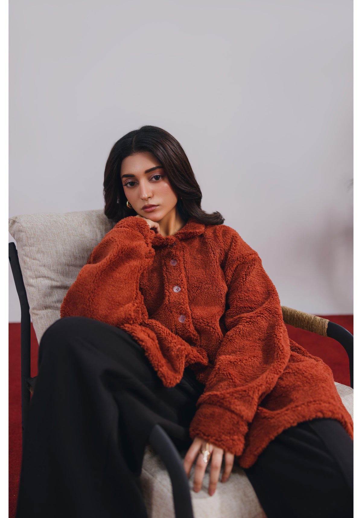 Rust Shacket Woman Rust Sherpa Shacket – Fusionic.pk