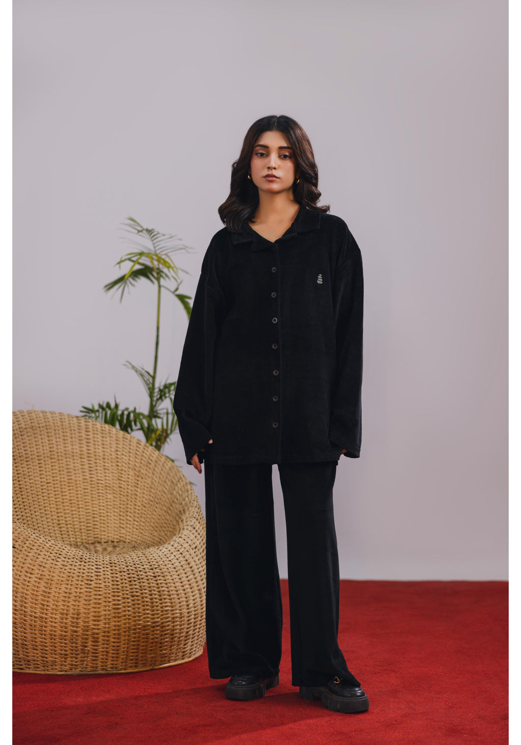 Black Corduroy Coord Set