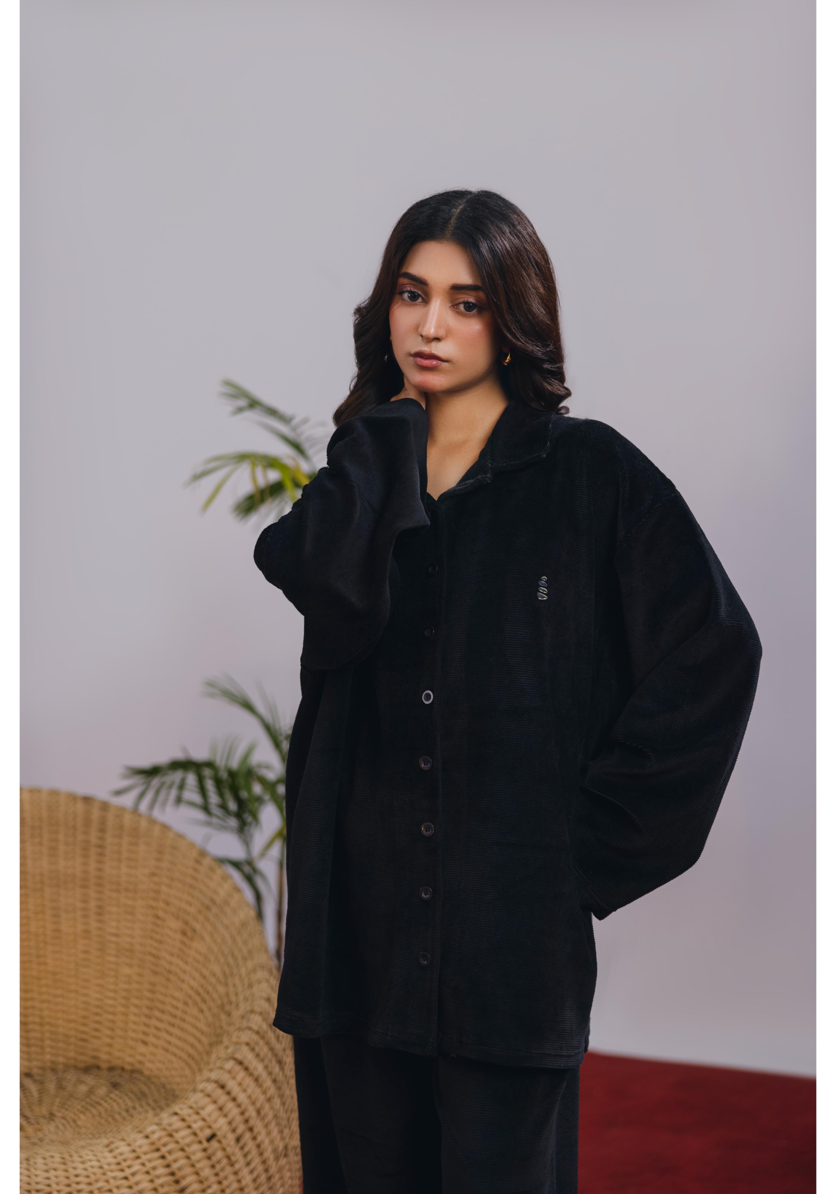 Black Corduroy Coord Set