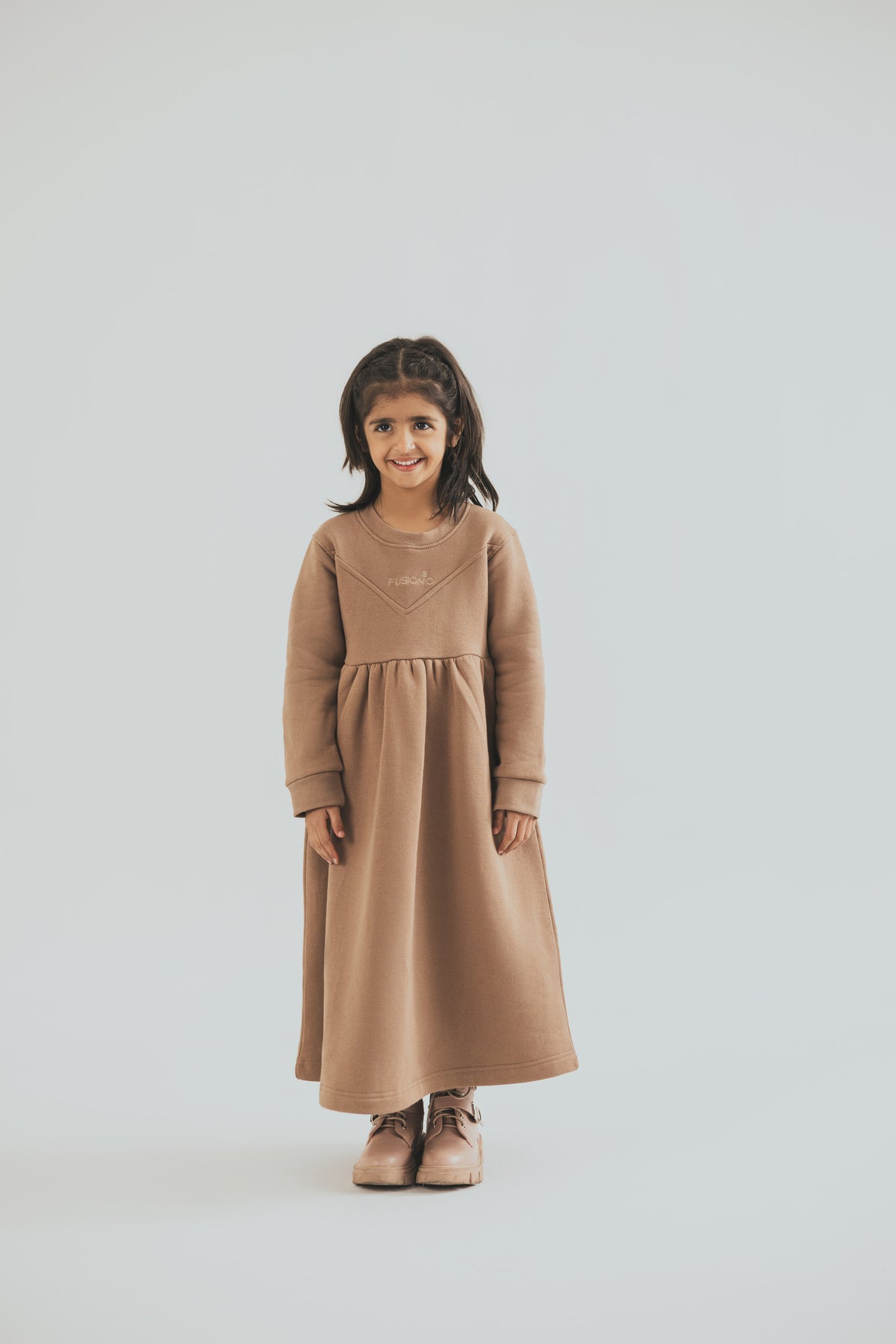 Cream Beige Long Dress - Kids