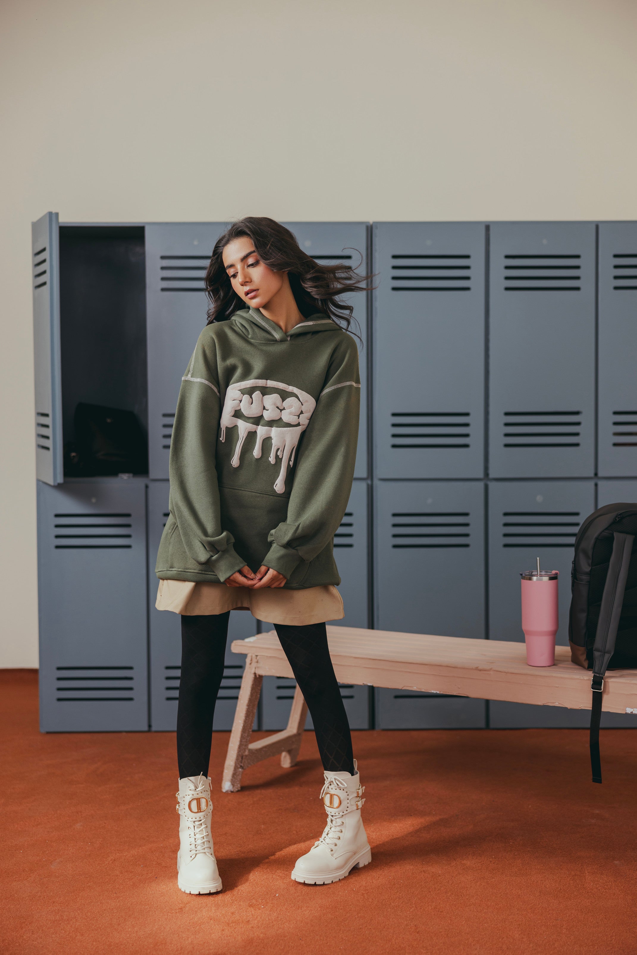 Olive Green Hoodie Top