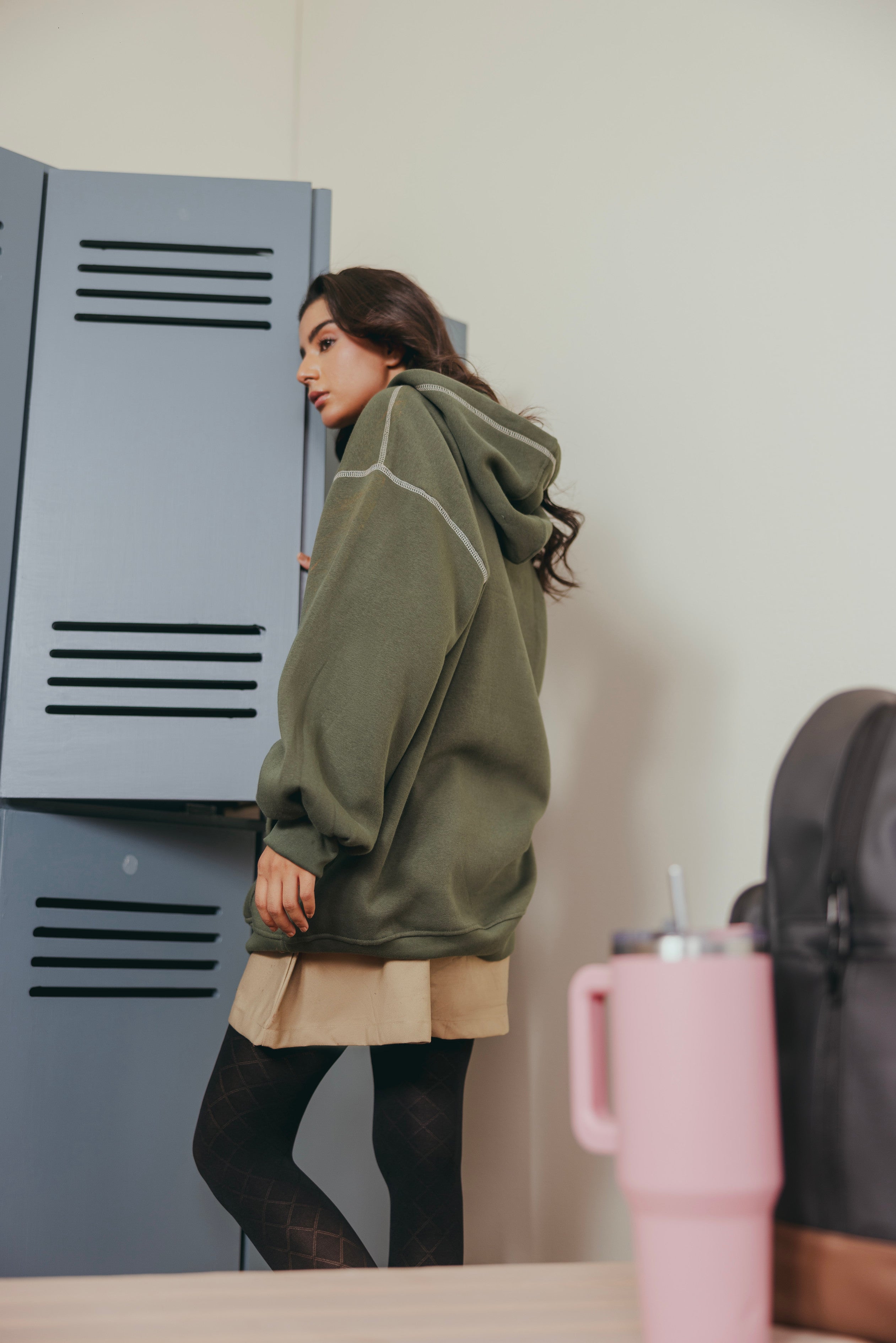 Olive Green Hoodie Top