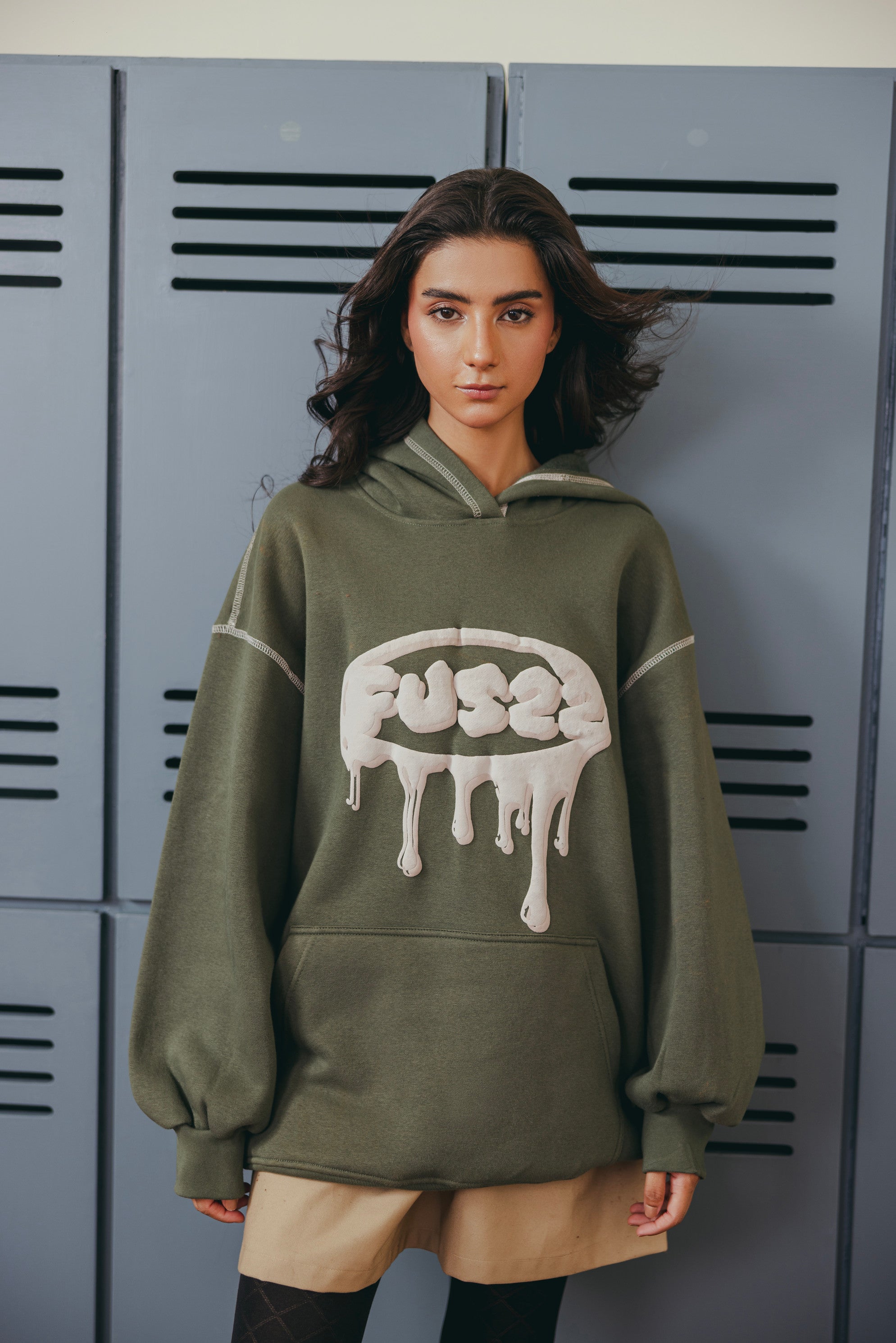 Olive Green Hoodie Top