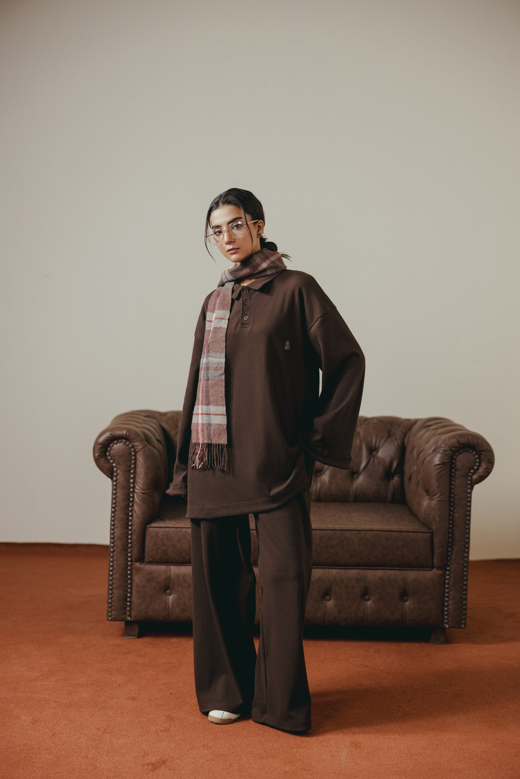 Dark Brown Rib Coord Set