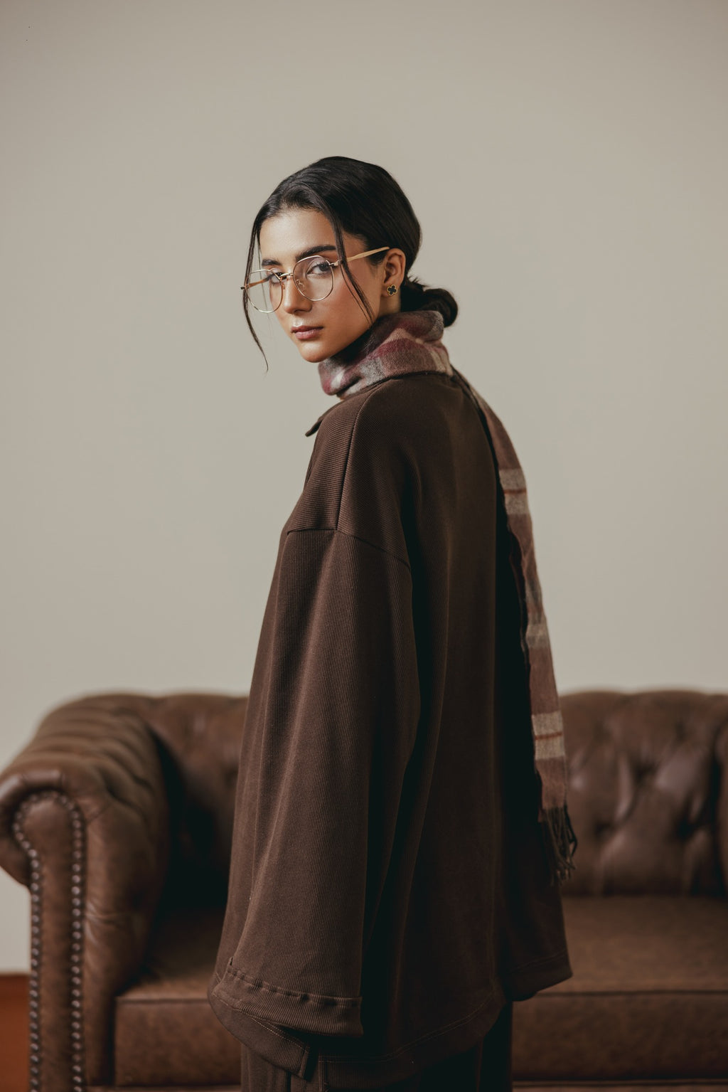 Dark Brown Rib Coord Set