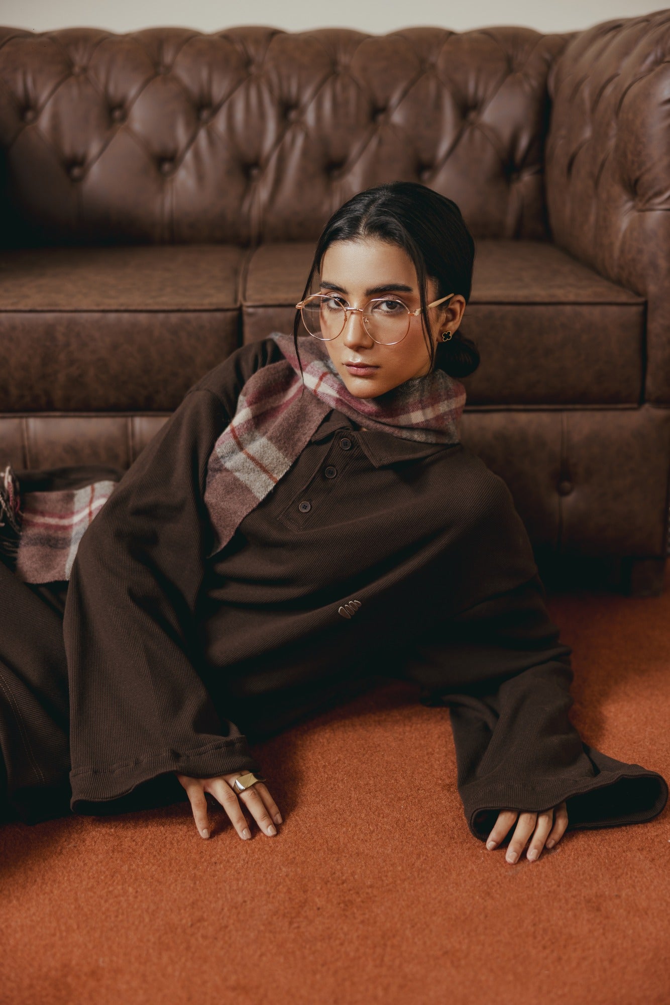 Dark Brown Rib Coord Set