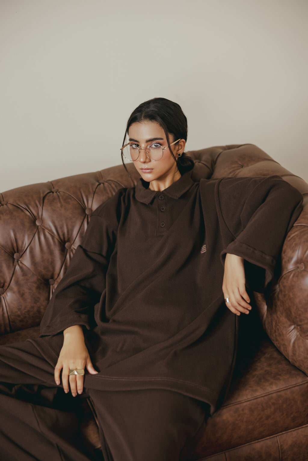 Dark Brown Rib Coord Set