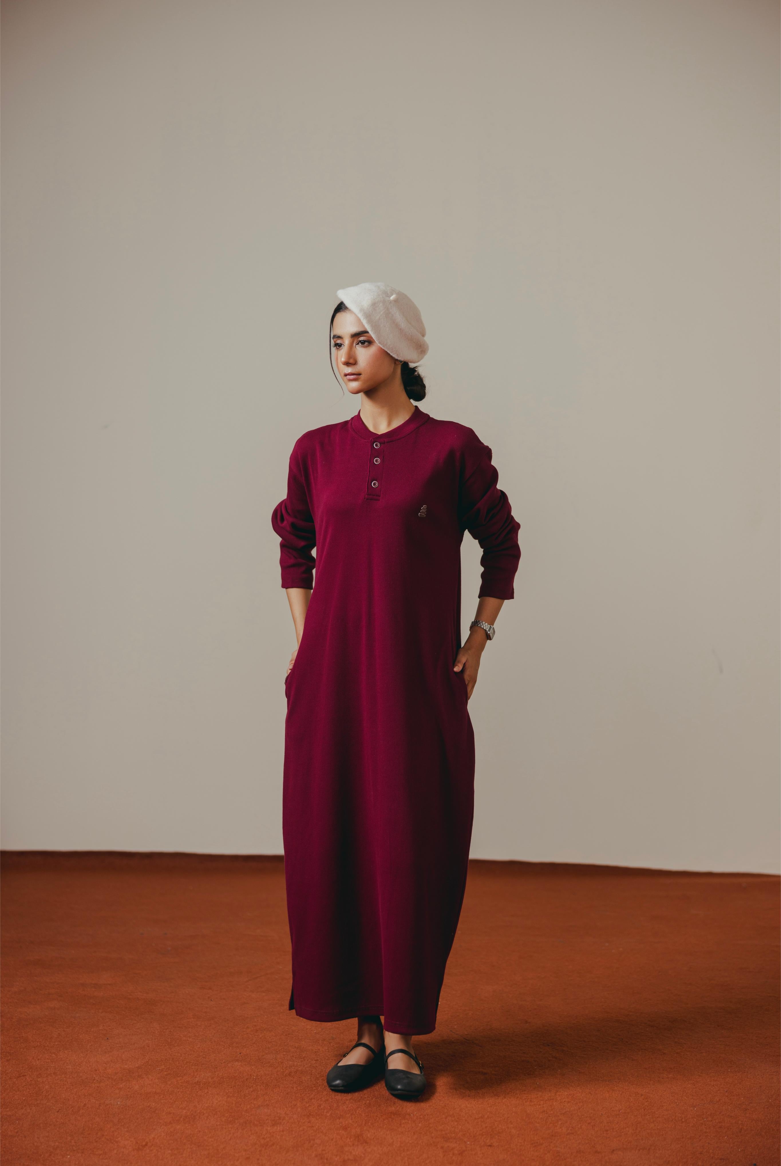 Maroon Rib Dress