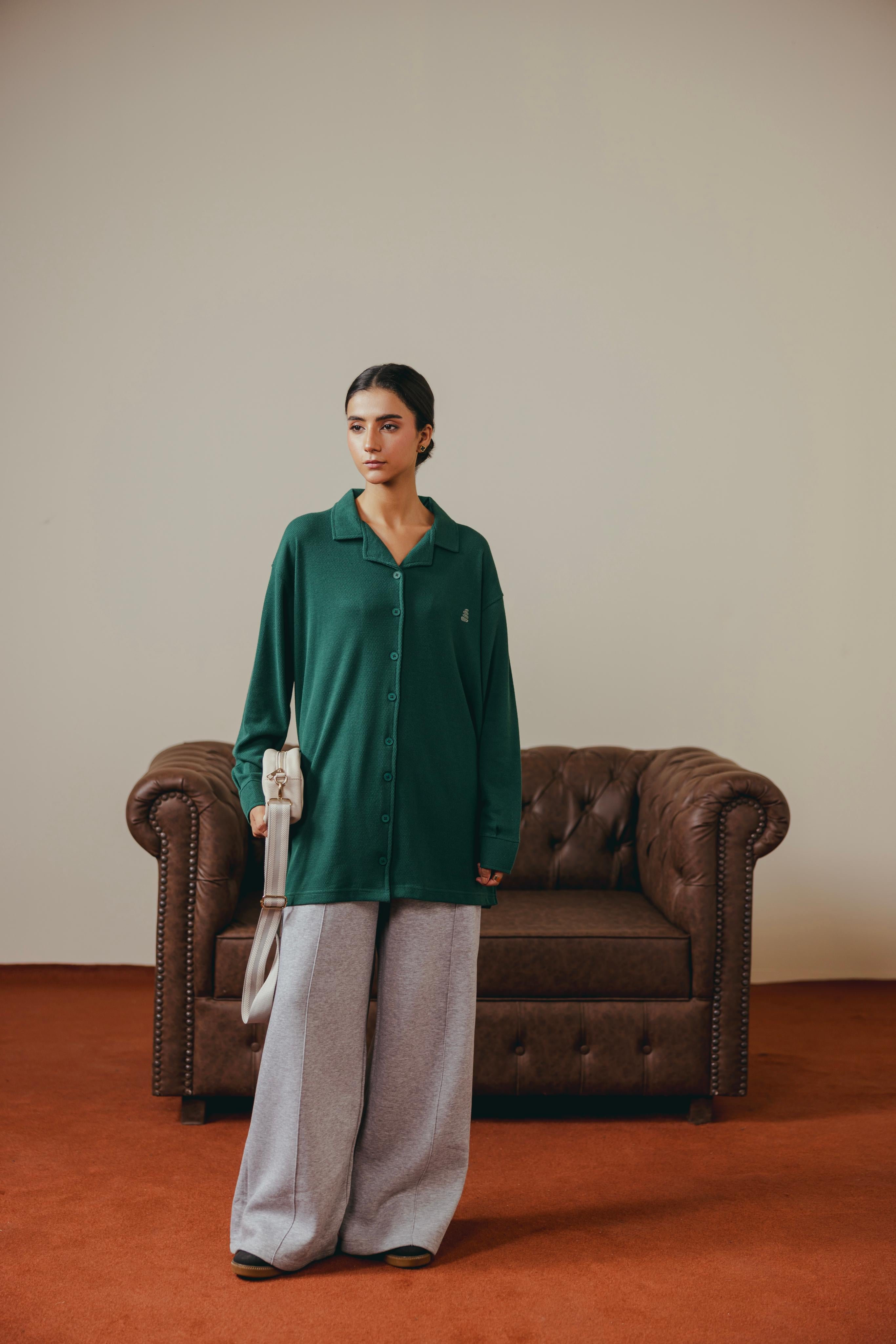 Green Thermal Button Down