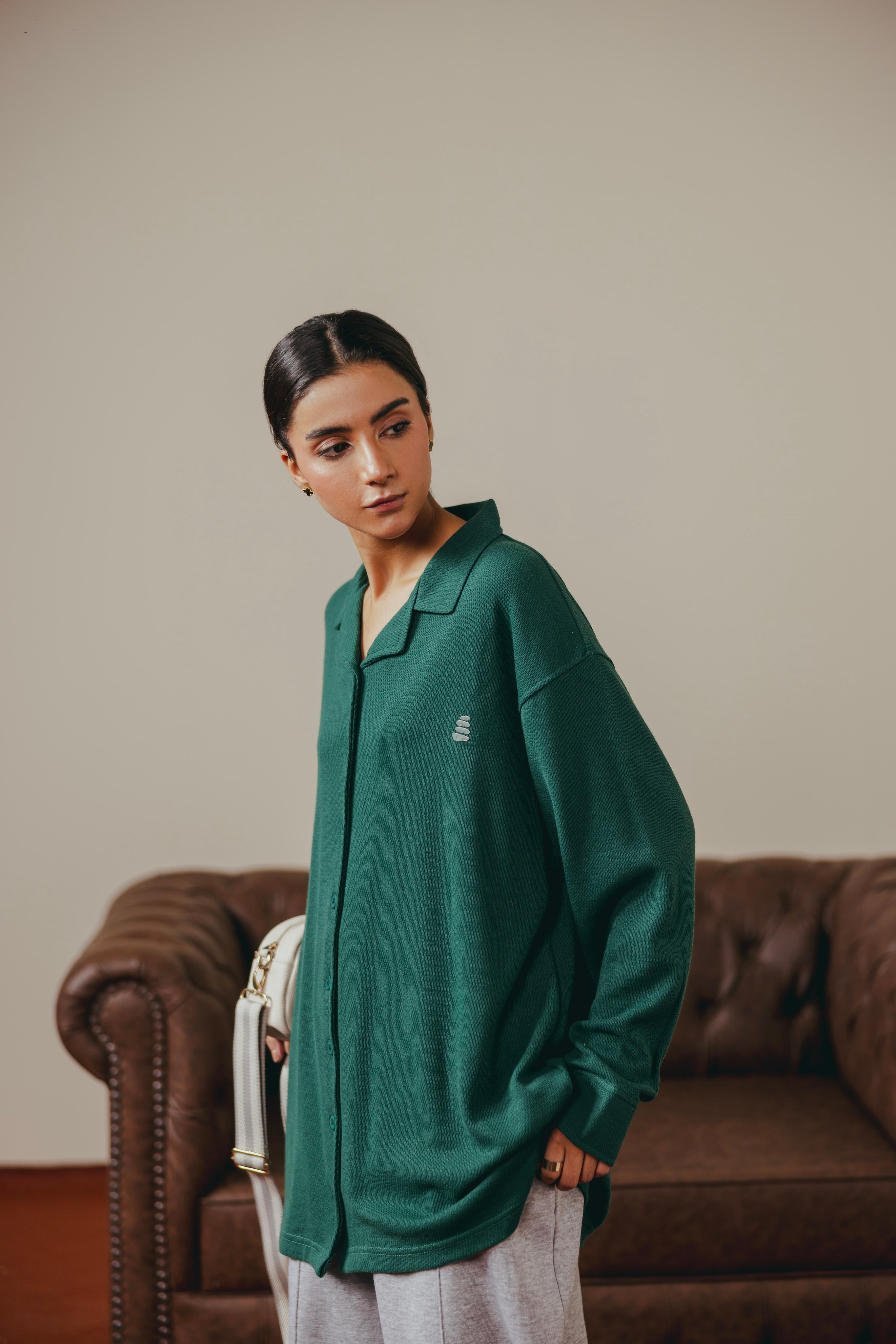 Green Thermal Button Down