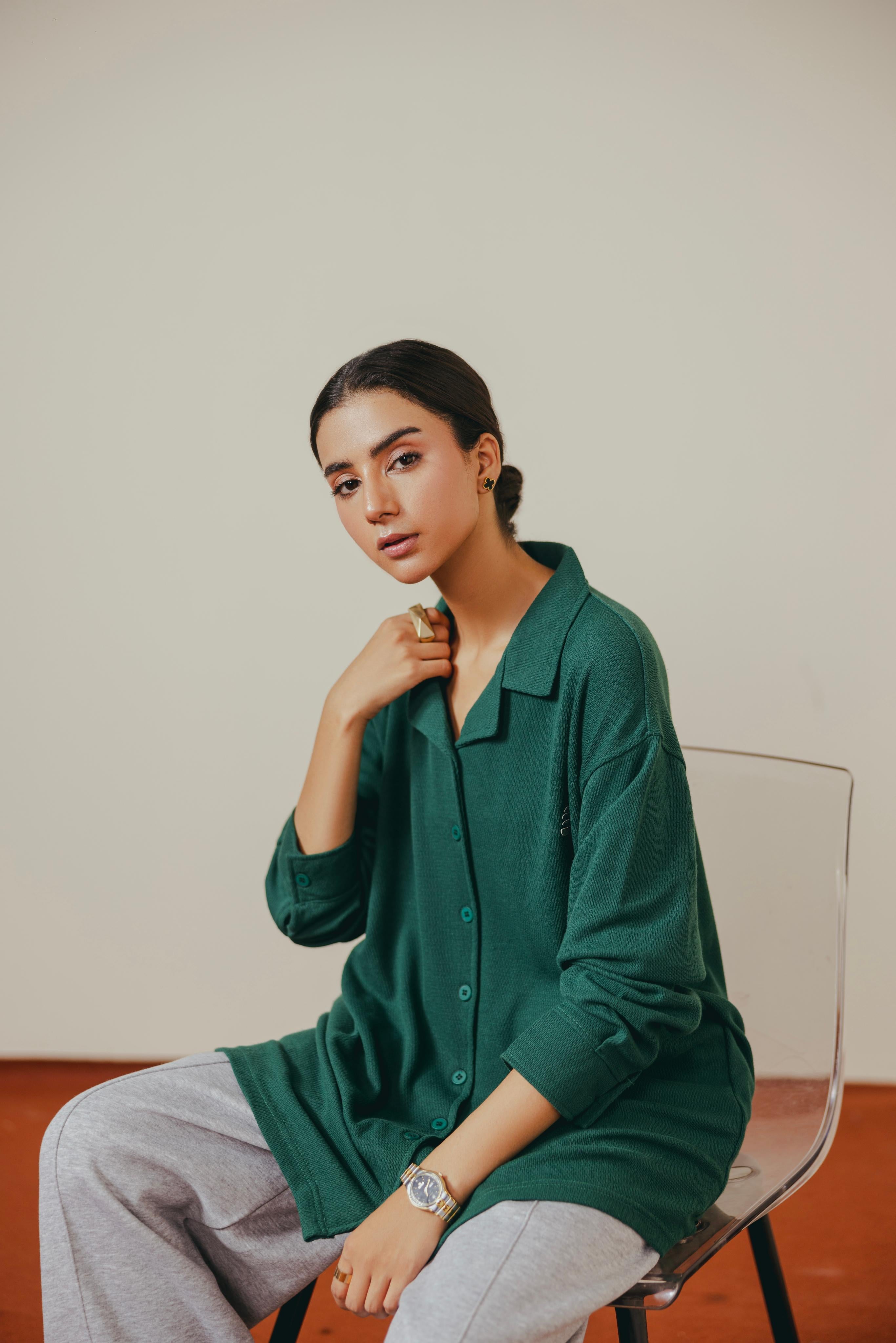 Green Thermal Button Down