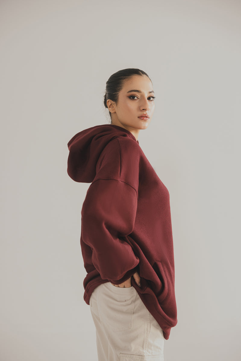 Deep Red Hoodie Top