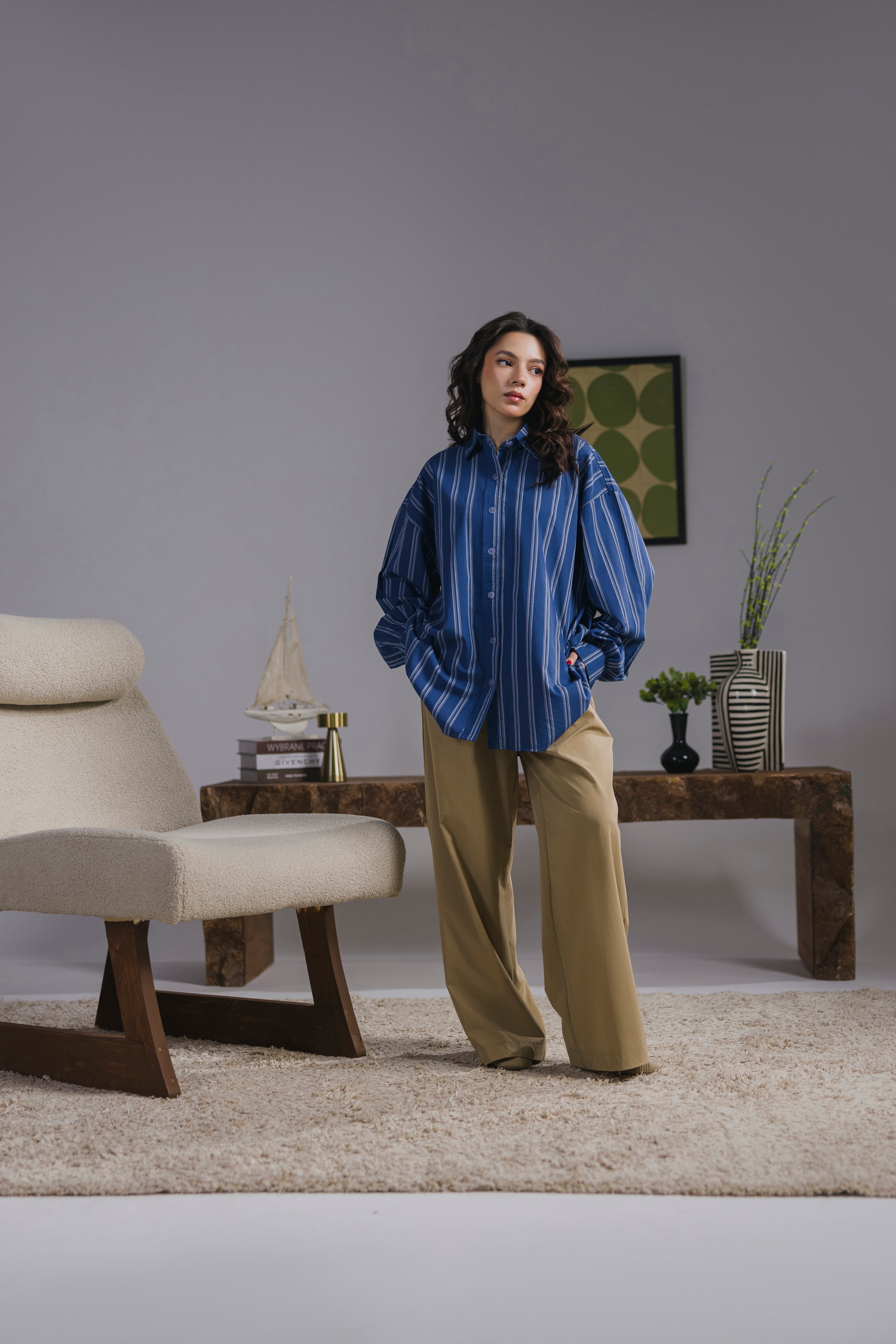 Royal blue Striped Shirt