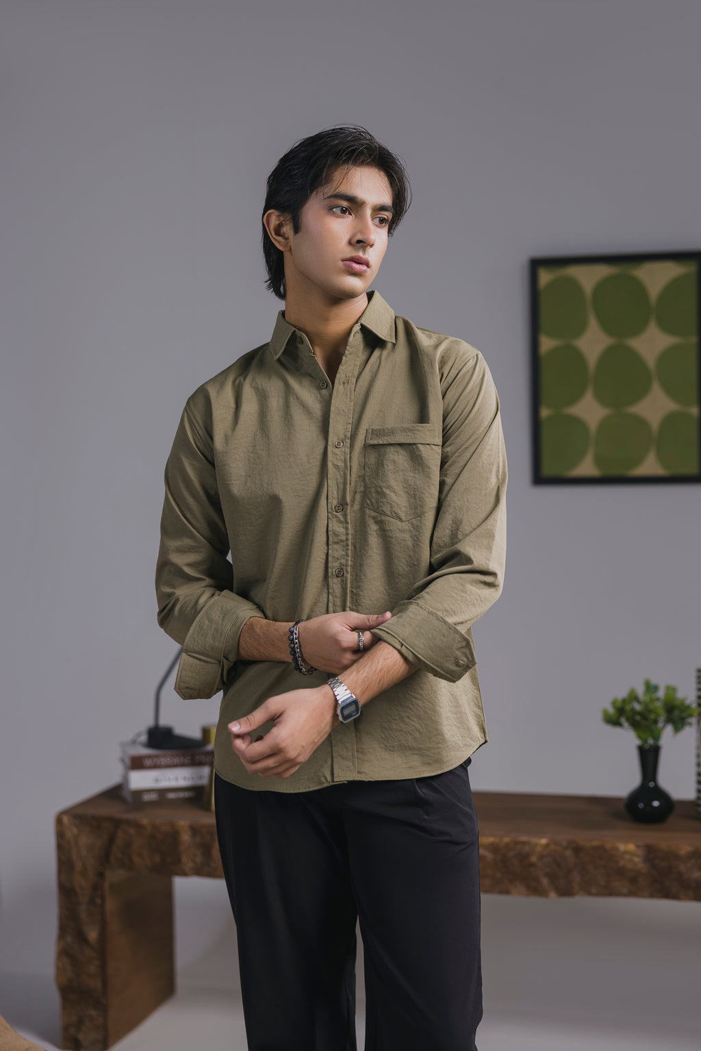 Olive Casual Shirt Men