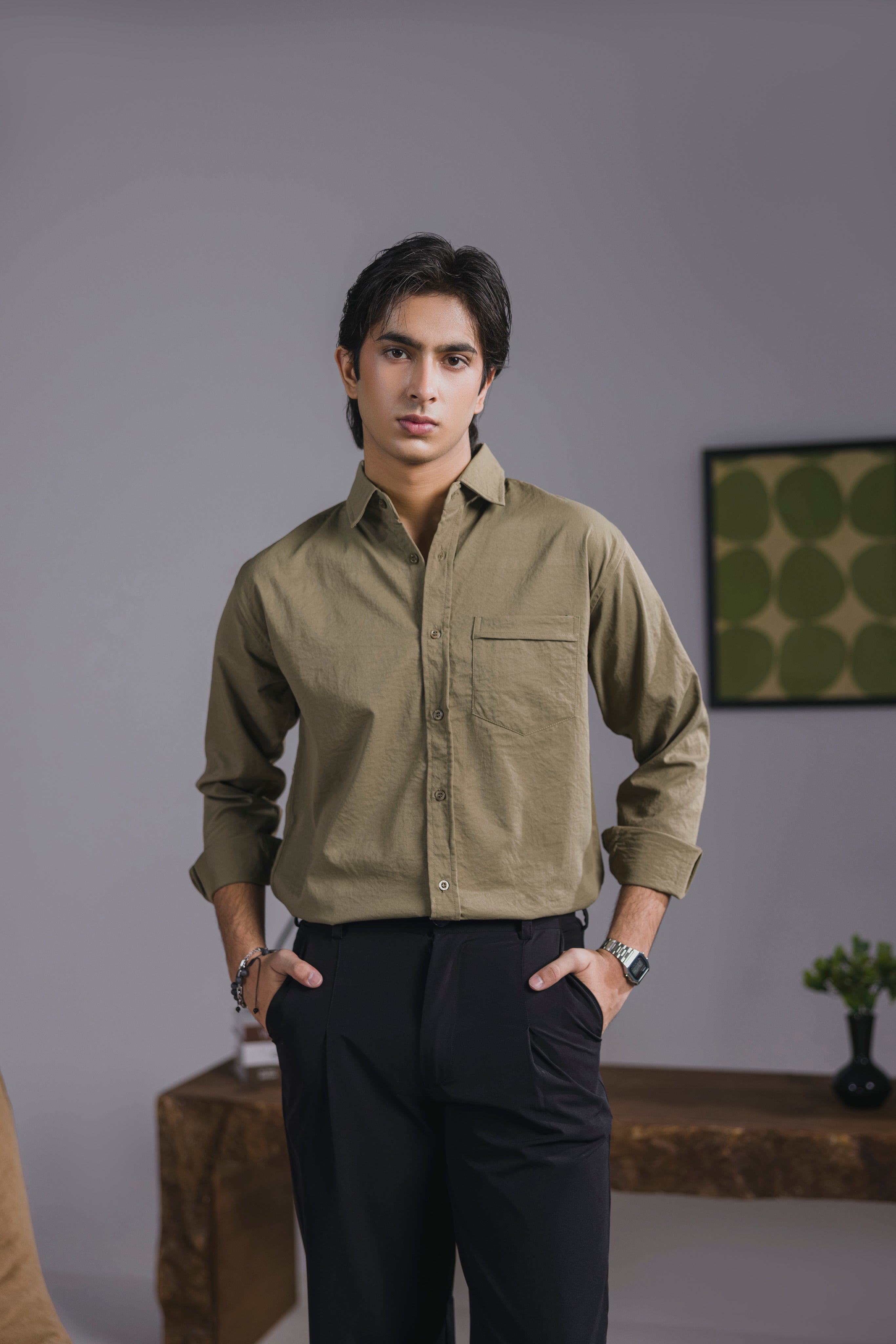 Olive Casual Shirt Men