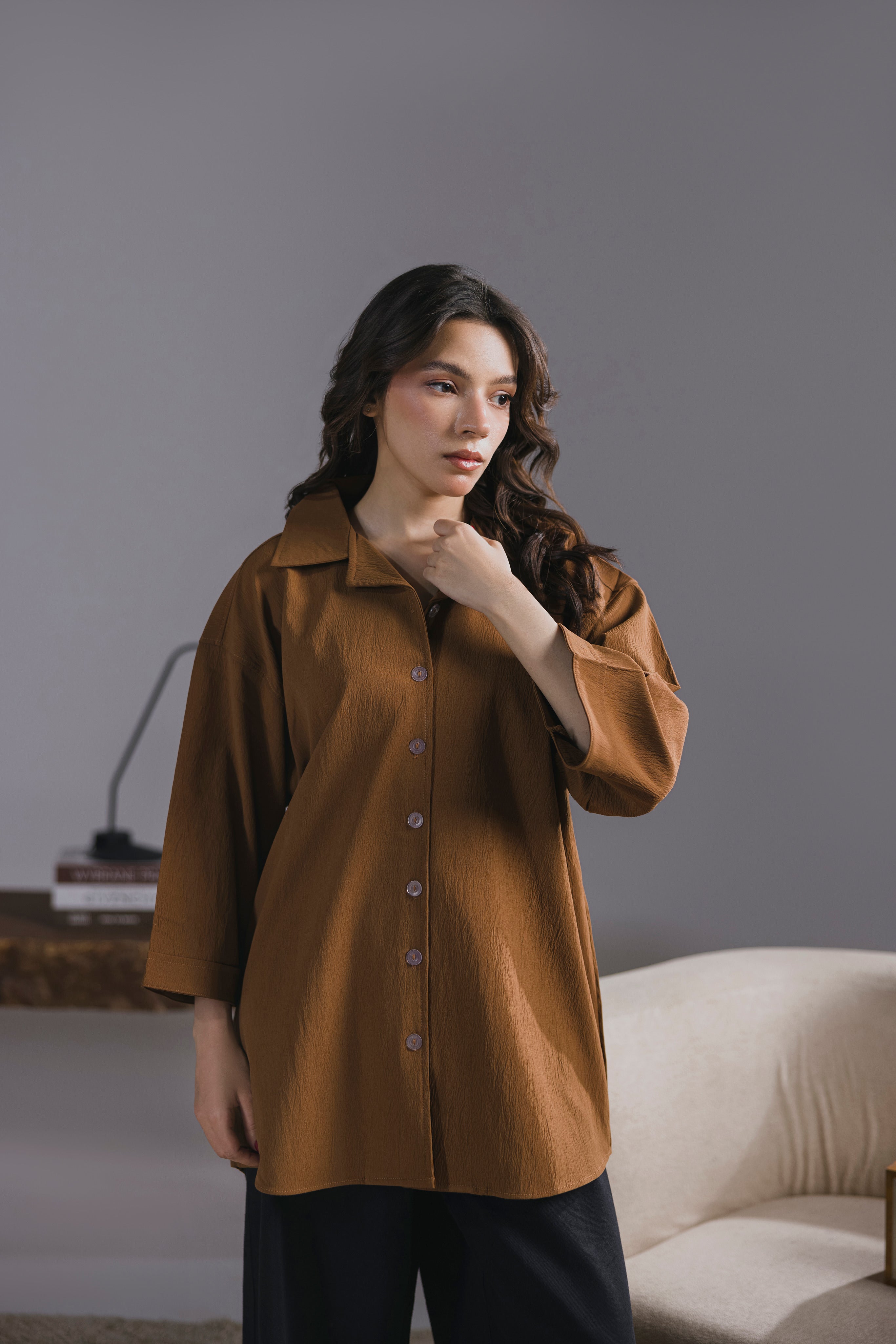 Coffee Oversized Button Down