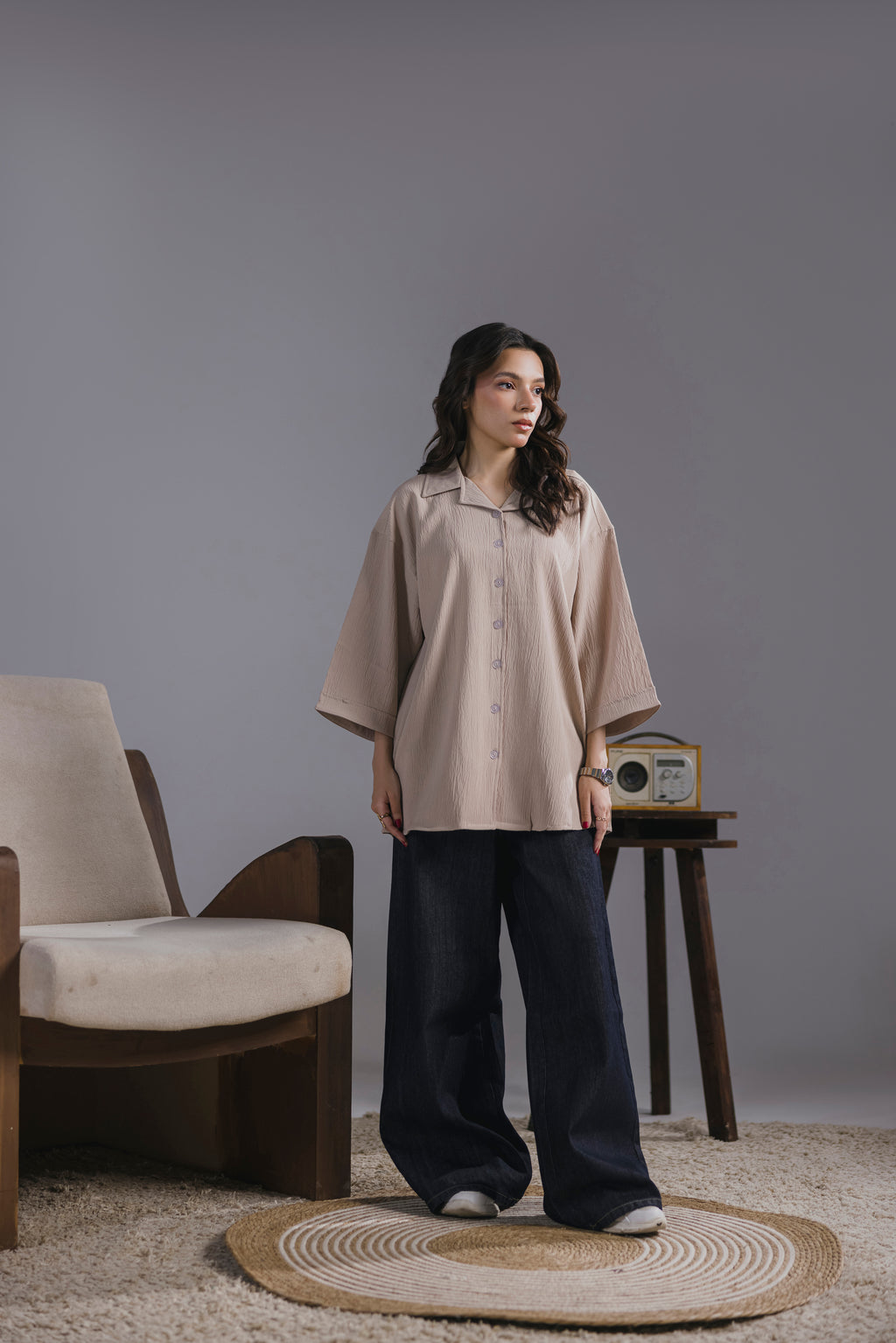 Almond Oversized Button Down