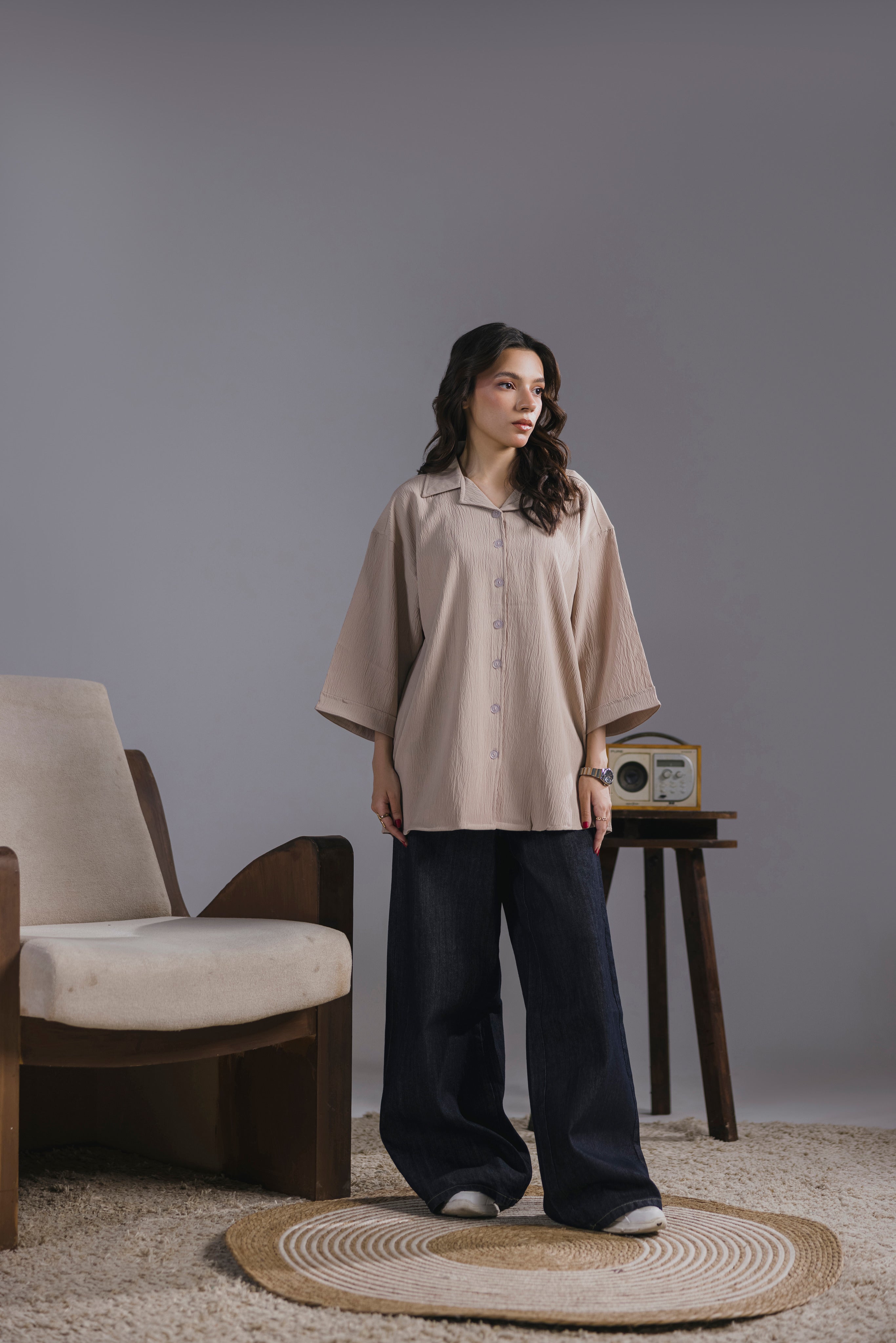 Almond Oversized Button Down