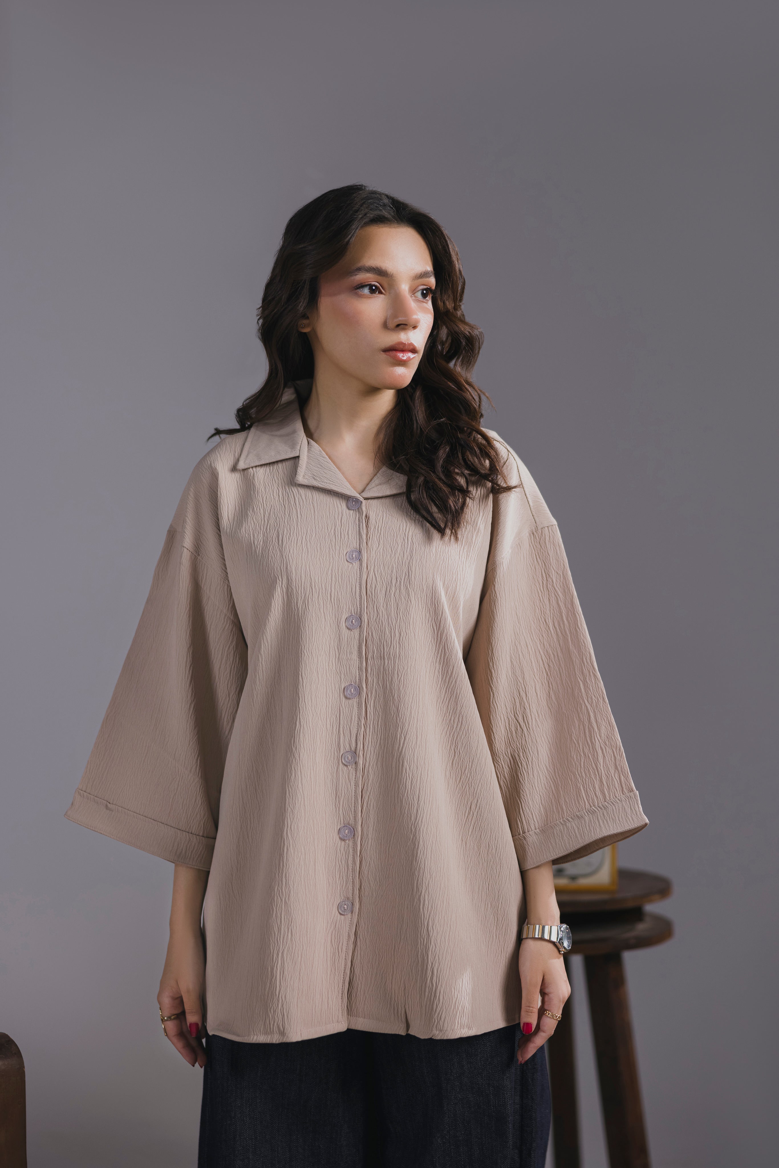 Almond Oversized Button Down